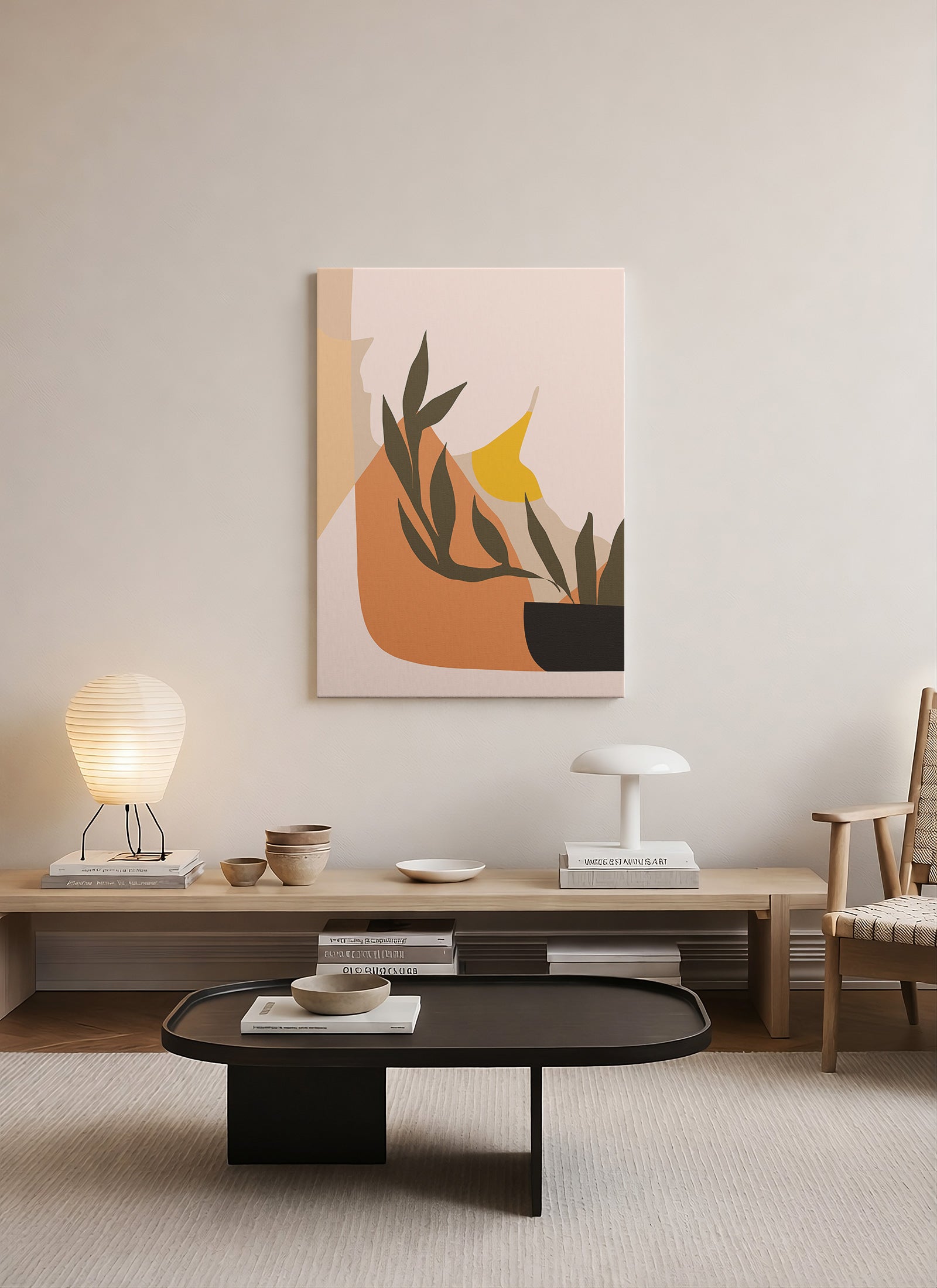 Abstract Botanik Saksı Kompozisyonu Kanvas Tablo | Modern & İskandinav