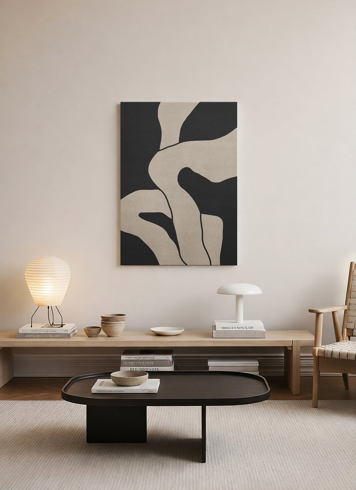 Akış Formları – Siyah & Bej Abstract Minimal Kanvas Tablo