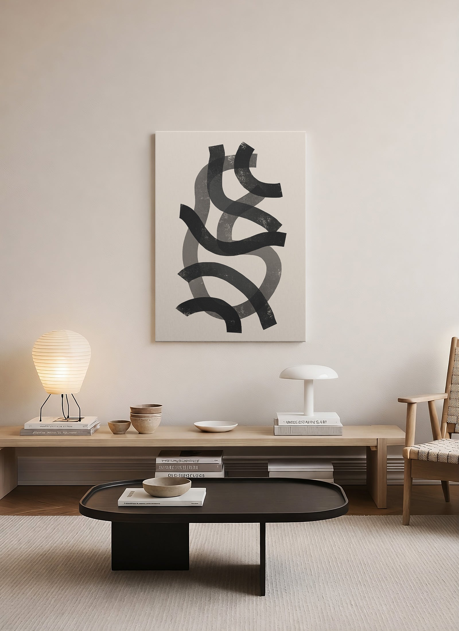 Akışkan İzler – Modern Minimalist Siyah Beyaz Kanvas Tablo