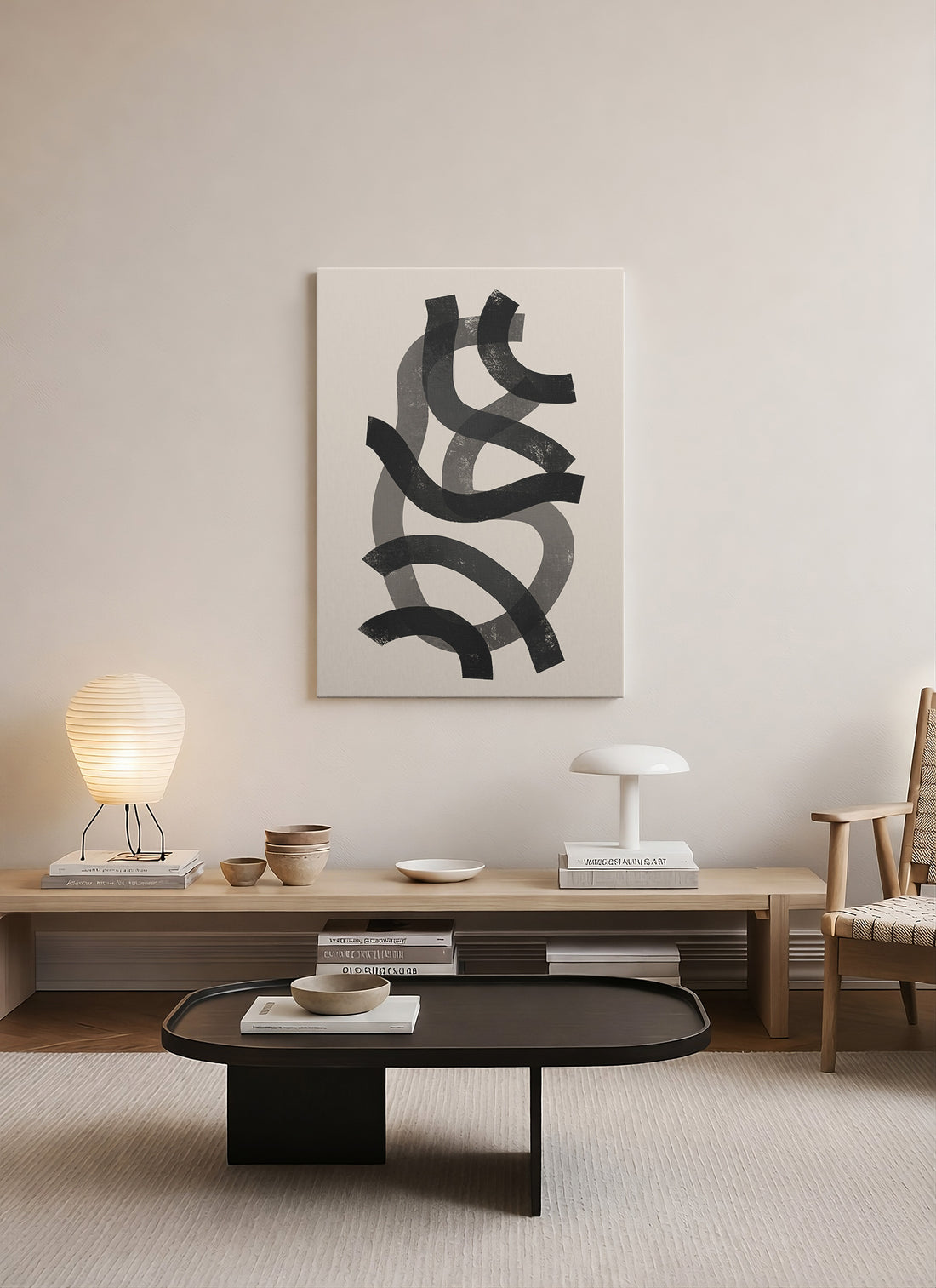 Akışkan İzler – Modern Minimalist Siyah Beyaz Kanvas Tablo