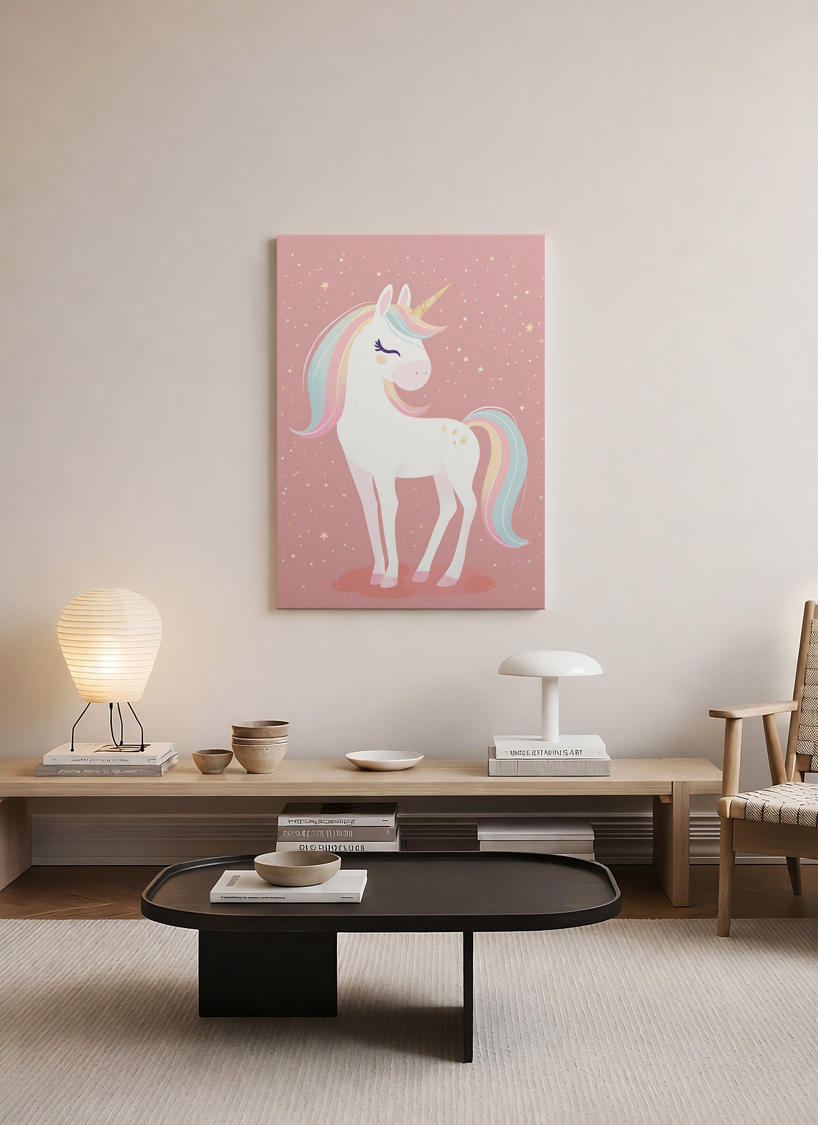 Altın Boynuzlu Pastel Unicorn Kanvas Tablo
