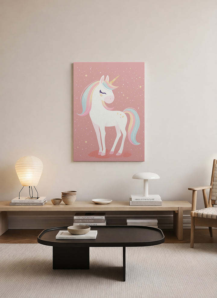 Altın Boynuzlu Pastel Unicorn Kanvas Tablo
