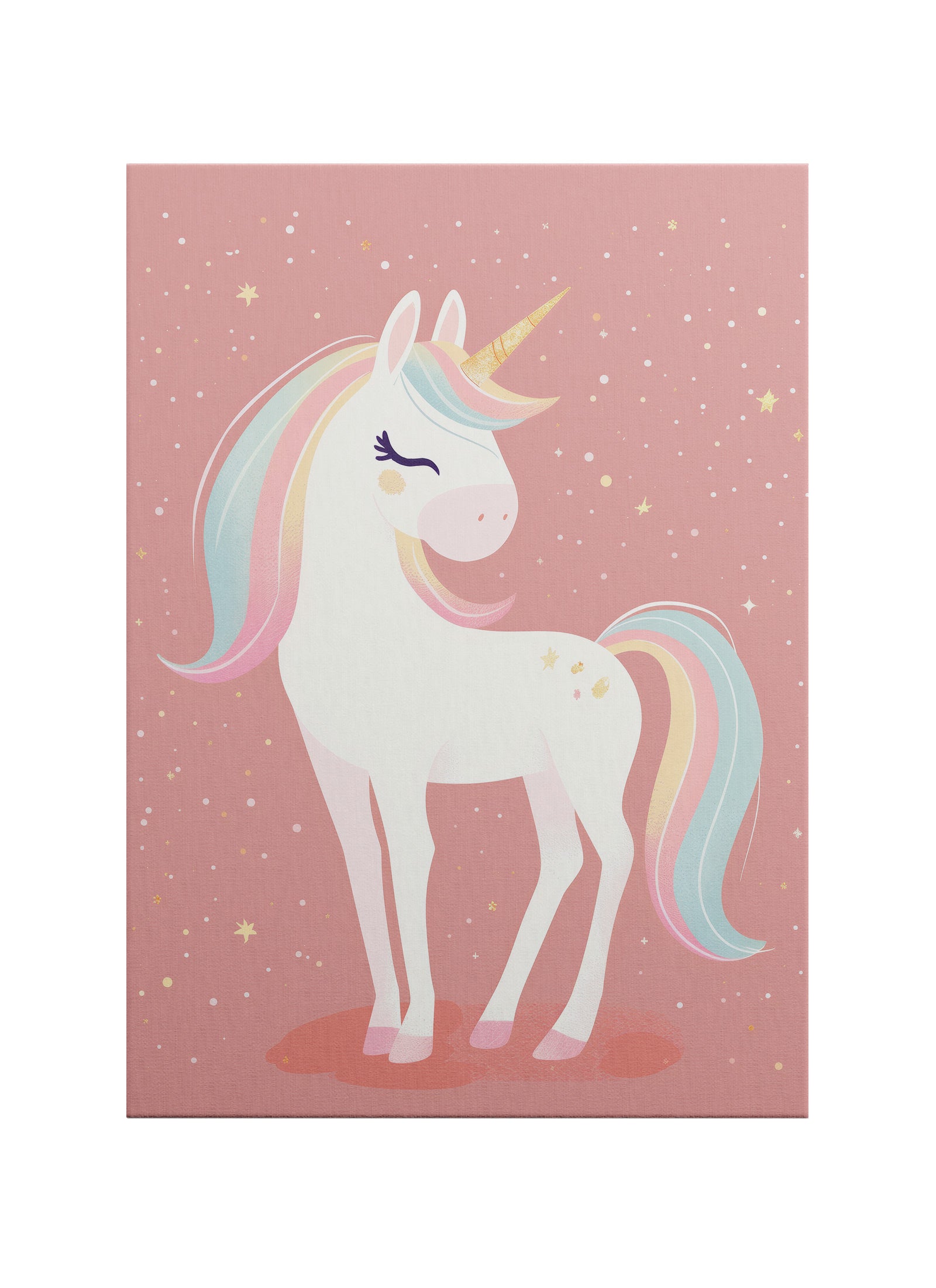 Altın Boynuzlu Pastel Unicorn Kanvas Tablo