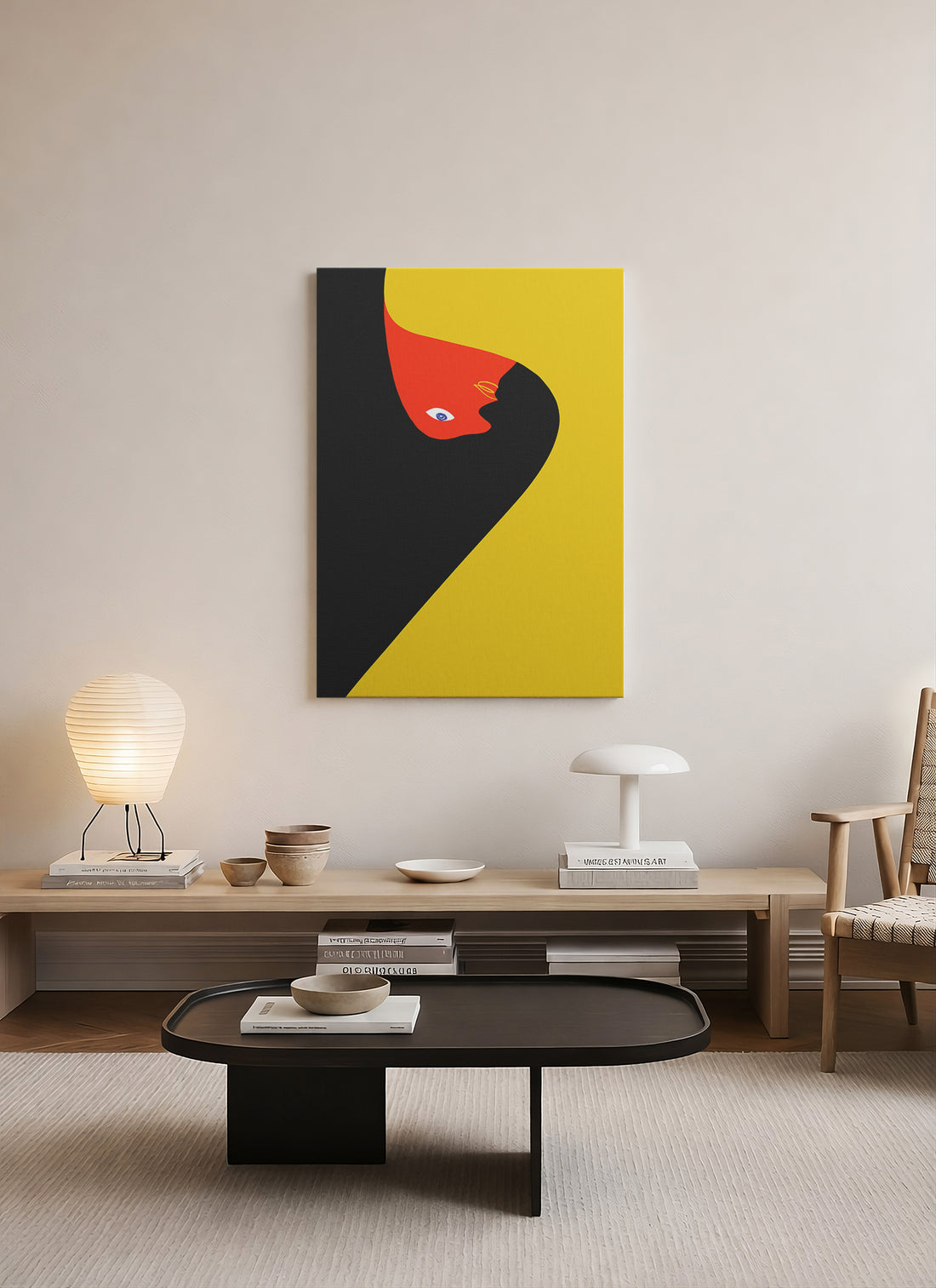 Bauhaus Esintili Soyut Yüz Figürü Kanvas Tablo – Sarı Siyah Minimal Poster