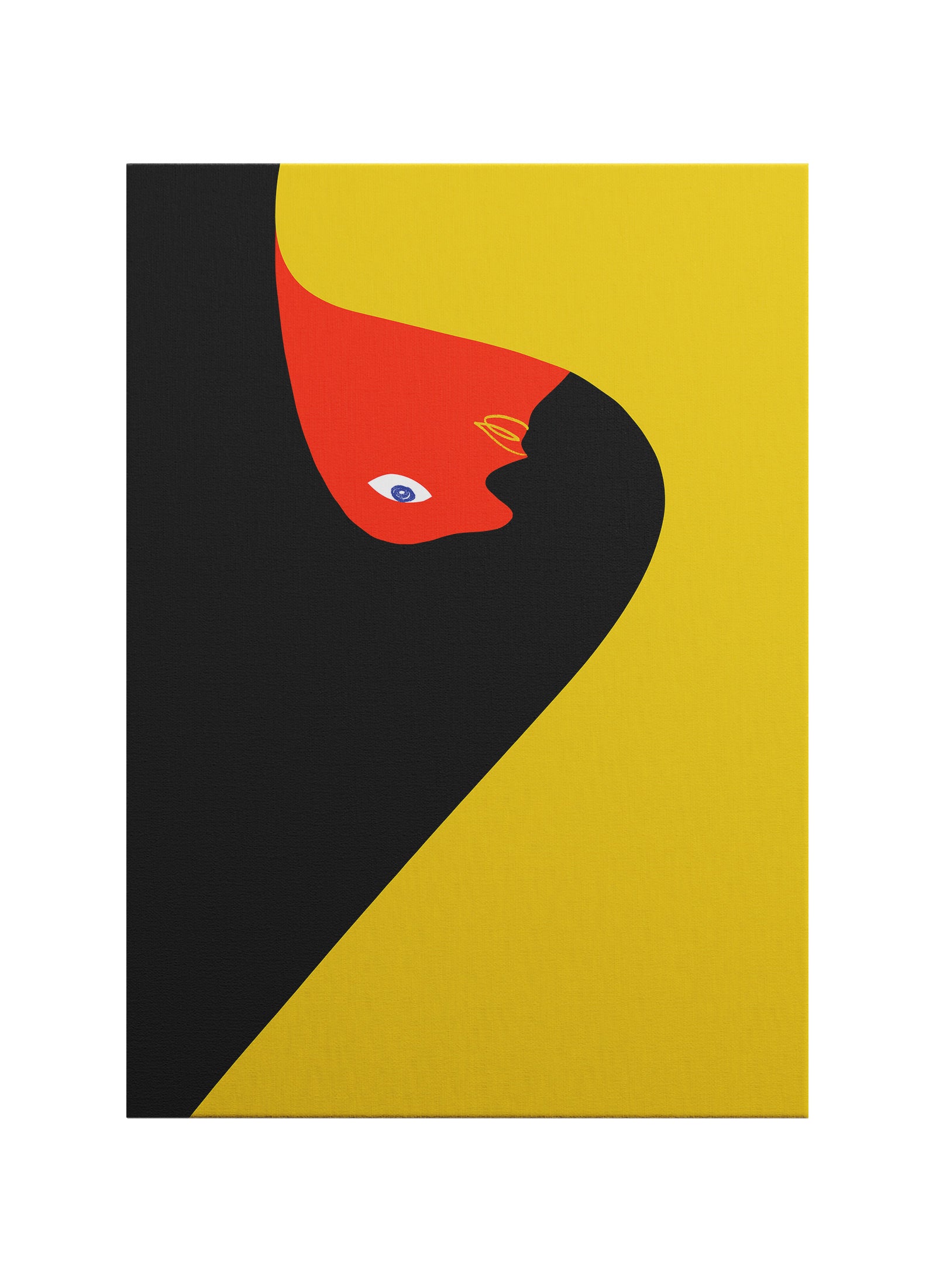 Bauhaus Esintili Soyut Yüz Figürü Kanvas Tablo – Sarı Siyah Minimal Poster