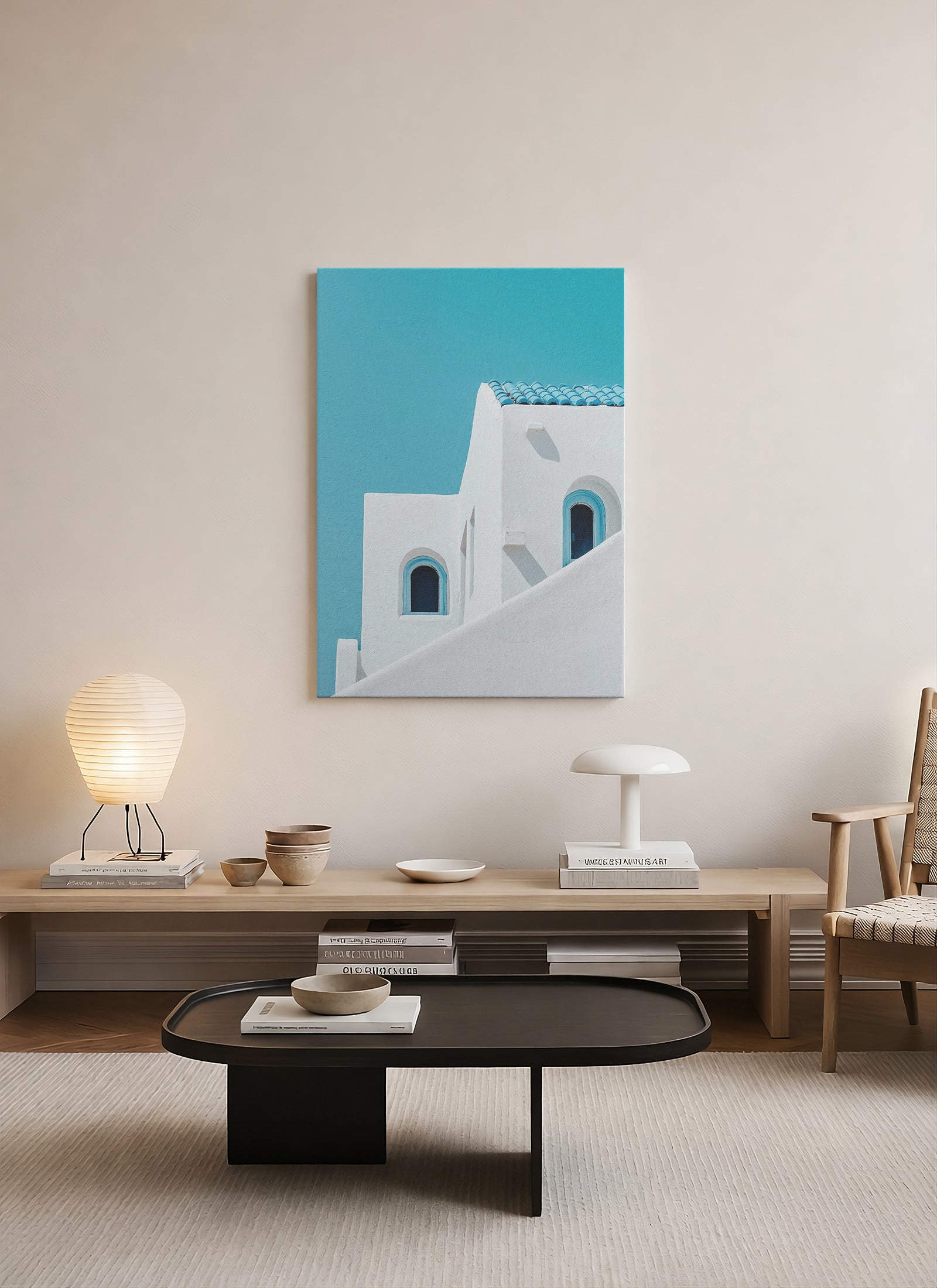 Beyaz Merdiven – Akdeniz Minimalist Mimari Kanvas Tablo