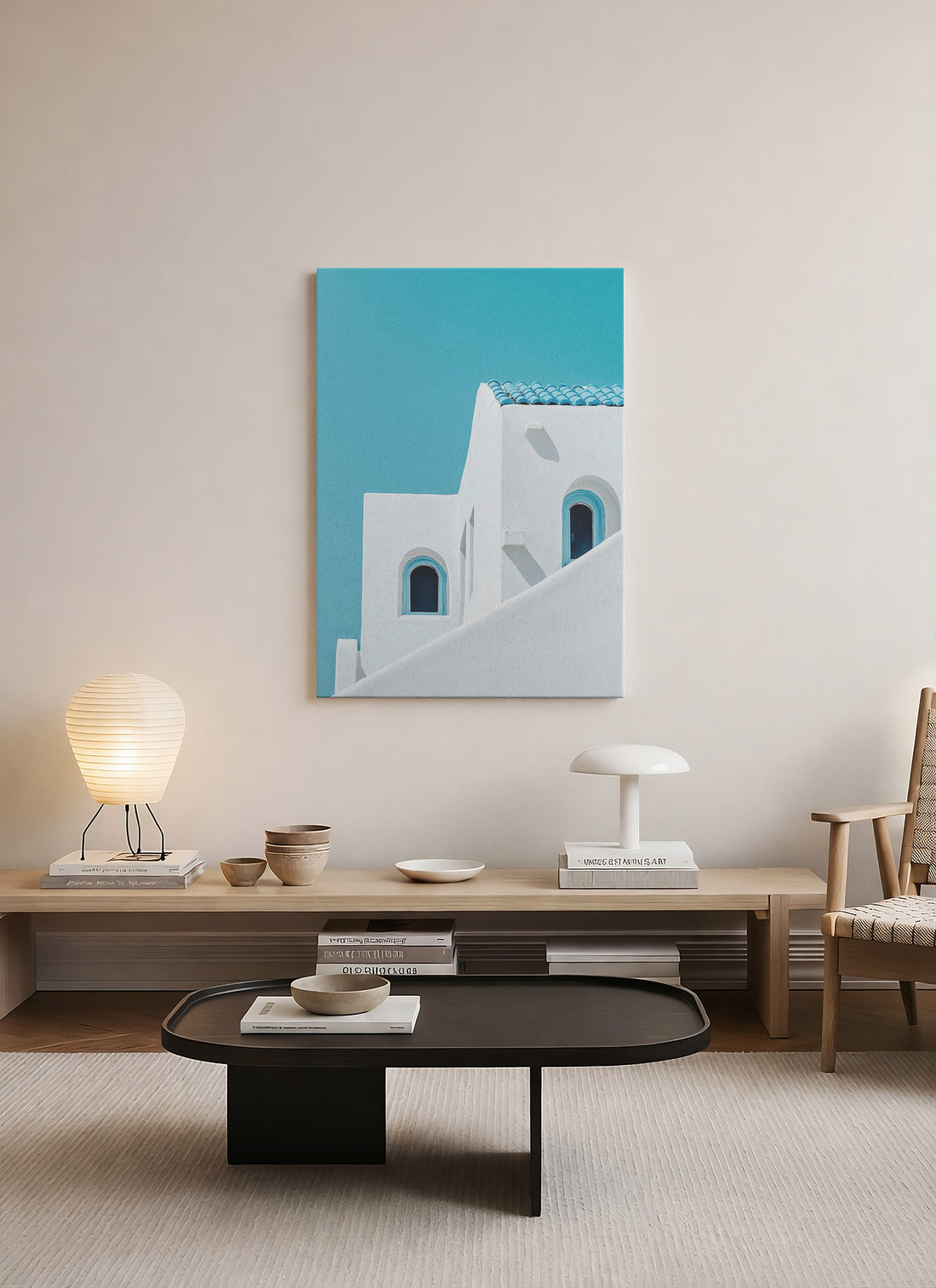 Beyaz Merdiven – Akdeniz Minimalist Mimari Kanvas Tablo