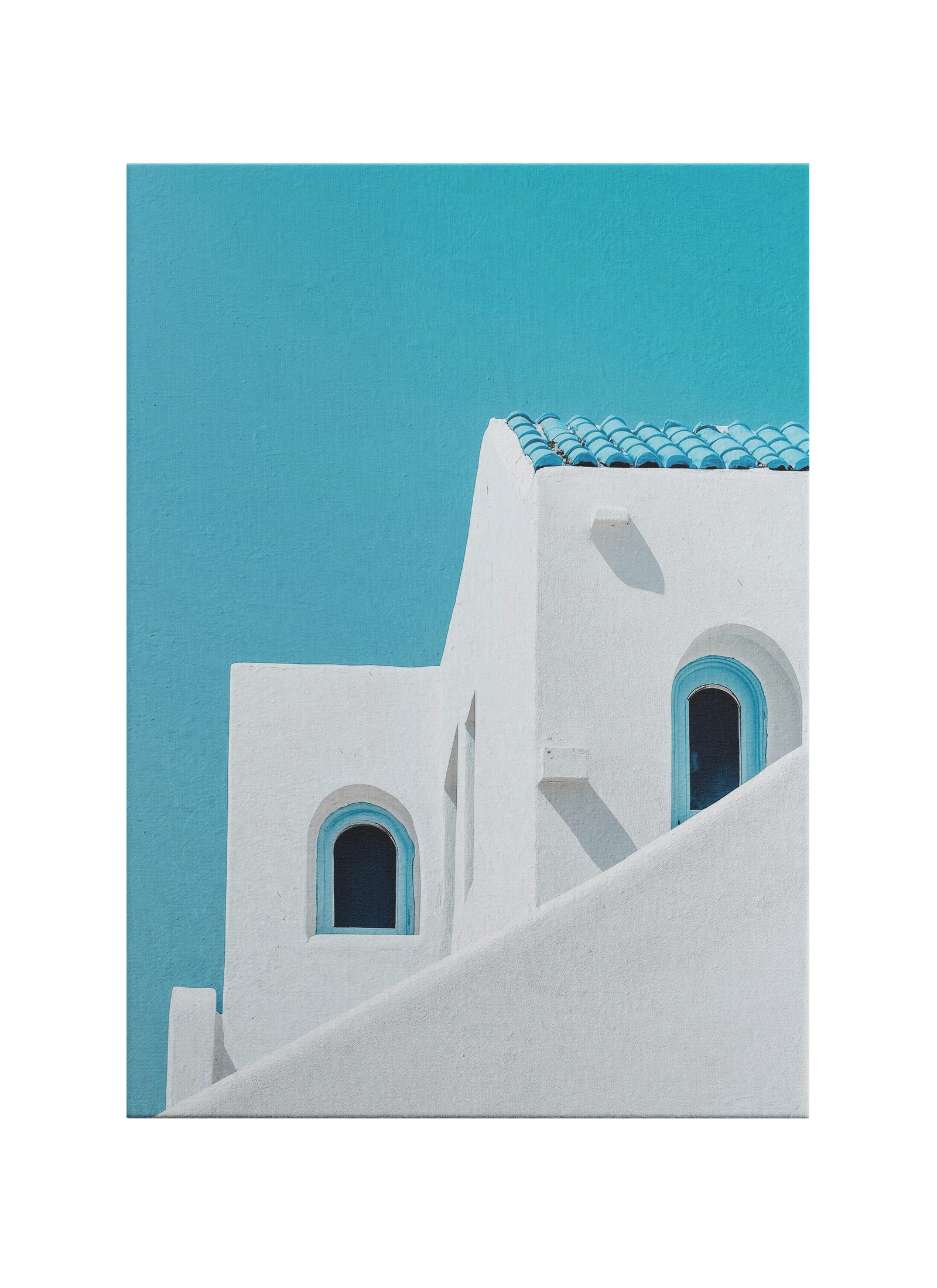 Beyaz Merdiven – Akdeniz Minimalist Mimari Kanvas Tablo