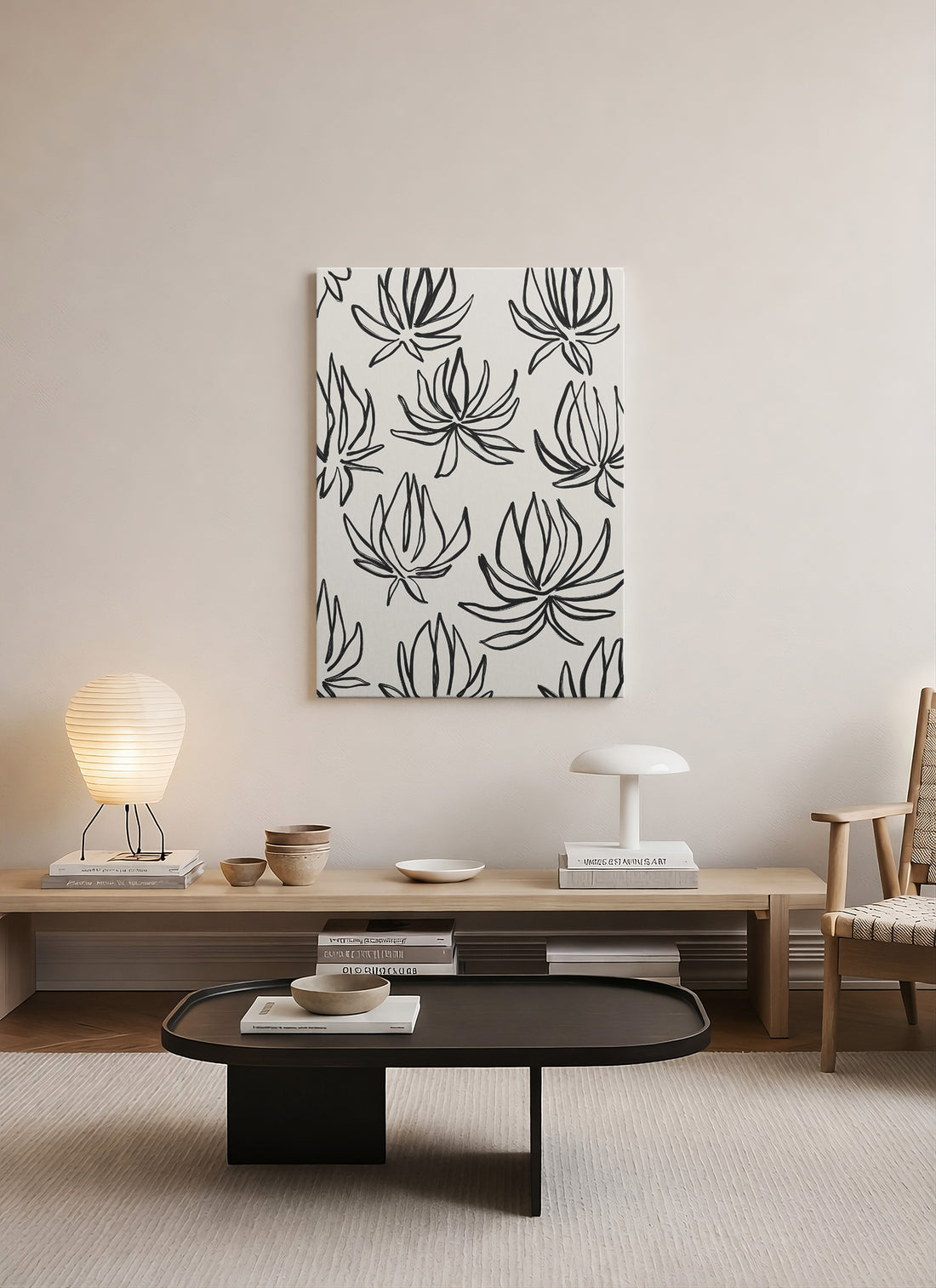 Çiçek Ritmi – Minimalist Botanik Çizgi Sanat Kanvas Tablo