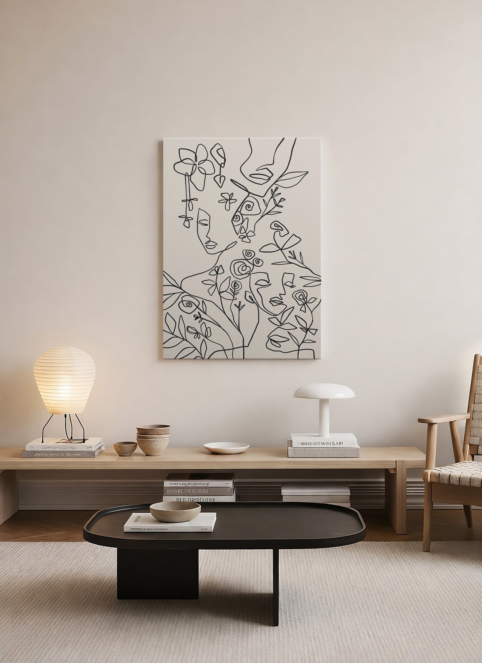 Çizgiler Arasında – Line Art Botanik Portre Kanvas Tablo