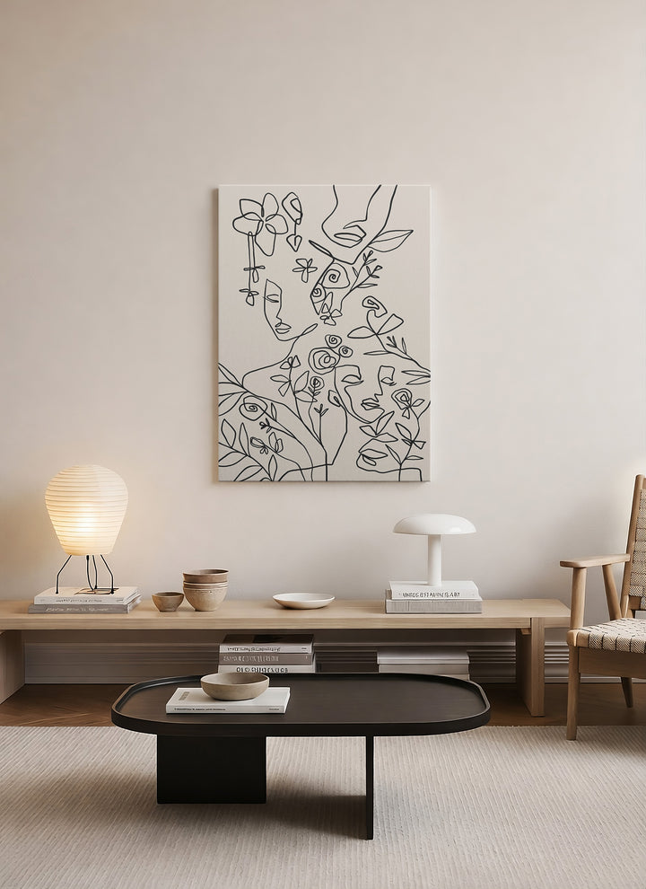 Çizgiler Arasında – Line Art Botanik Portre Kanvas Tablo