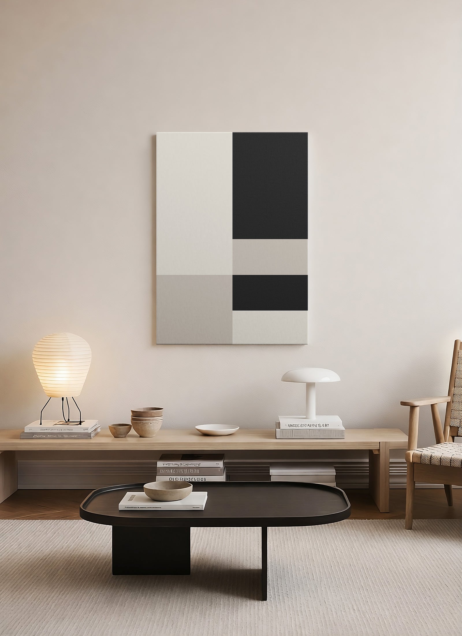 Denge I – Siyah & Bej Minimalist Geometrik Kanvas Tablo