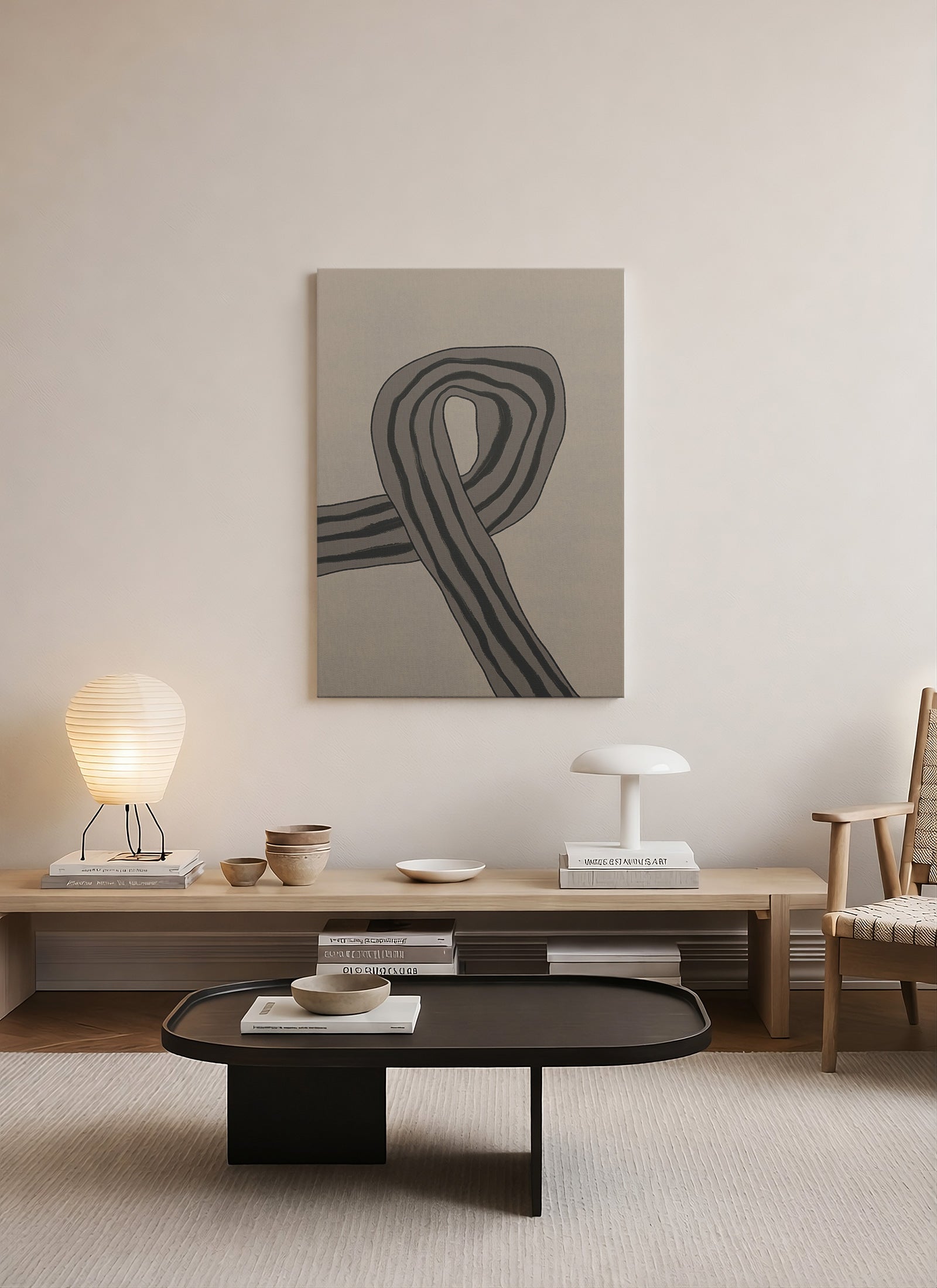 Düğümlü Akış – Minimalist Soyut Çizgi Sanatı Kanvas Tablo