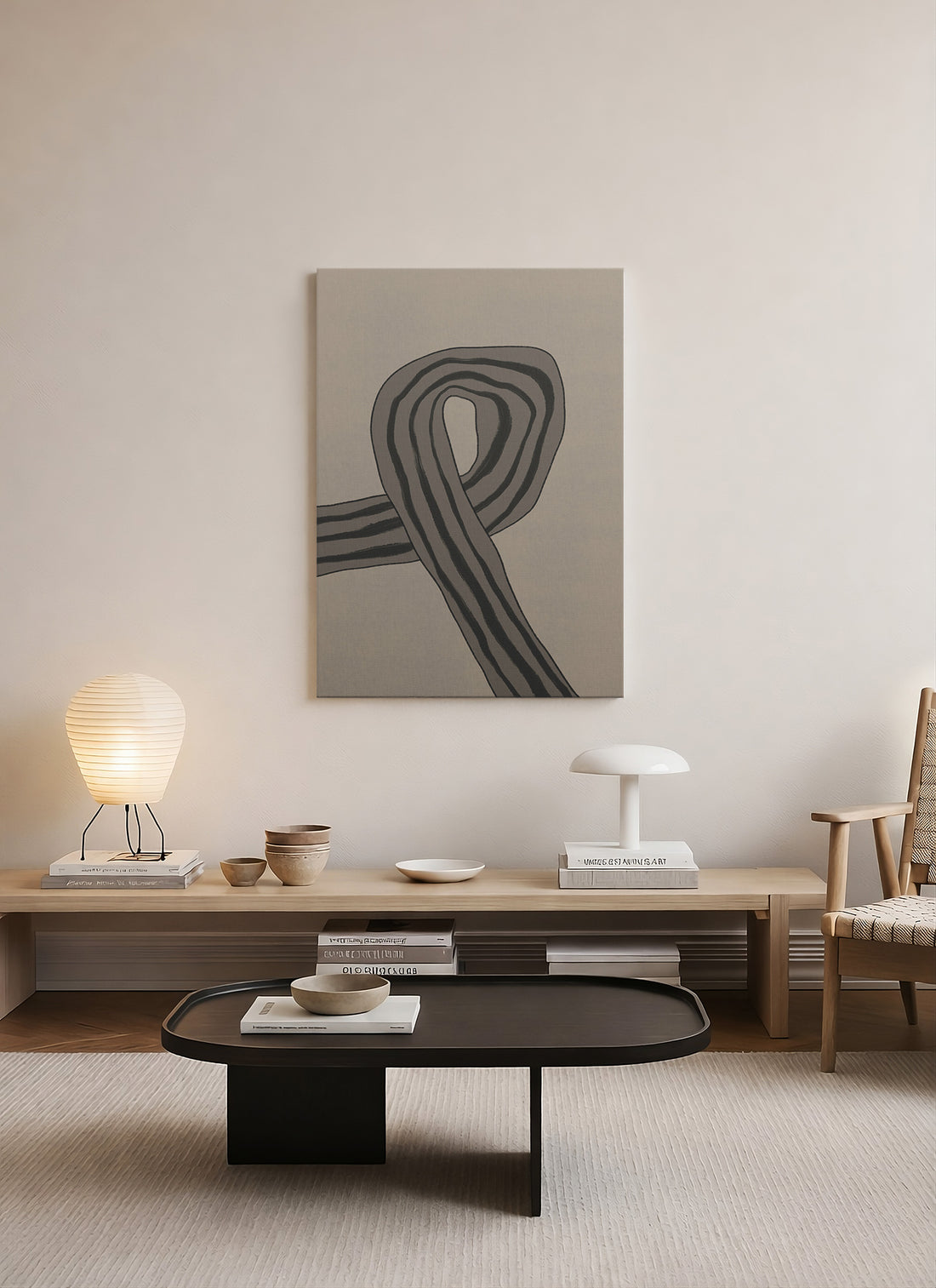 Düğümlü Akış – Minimalist Soyut Çizgi Sanatı Kanvas Tablo