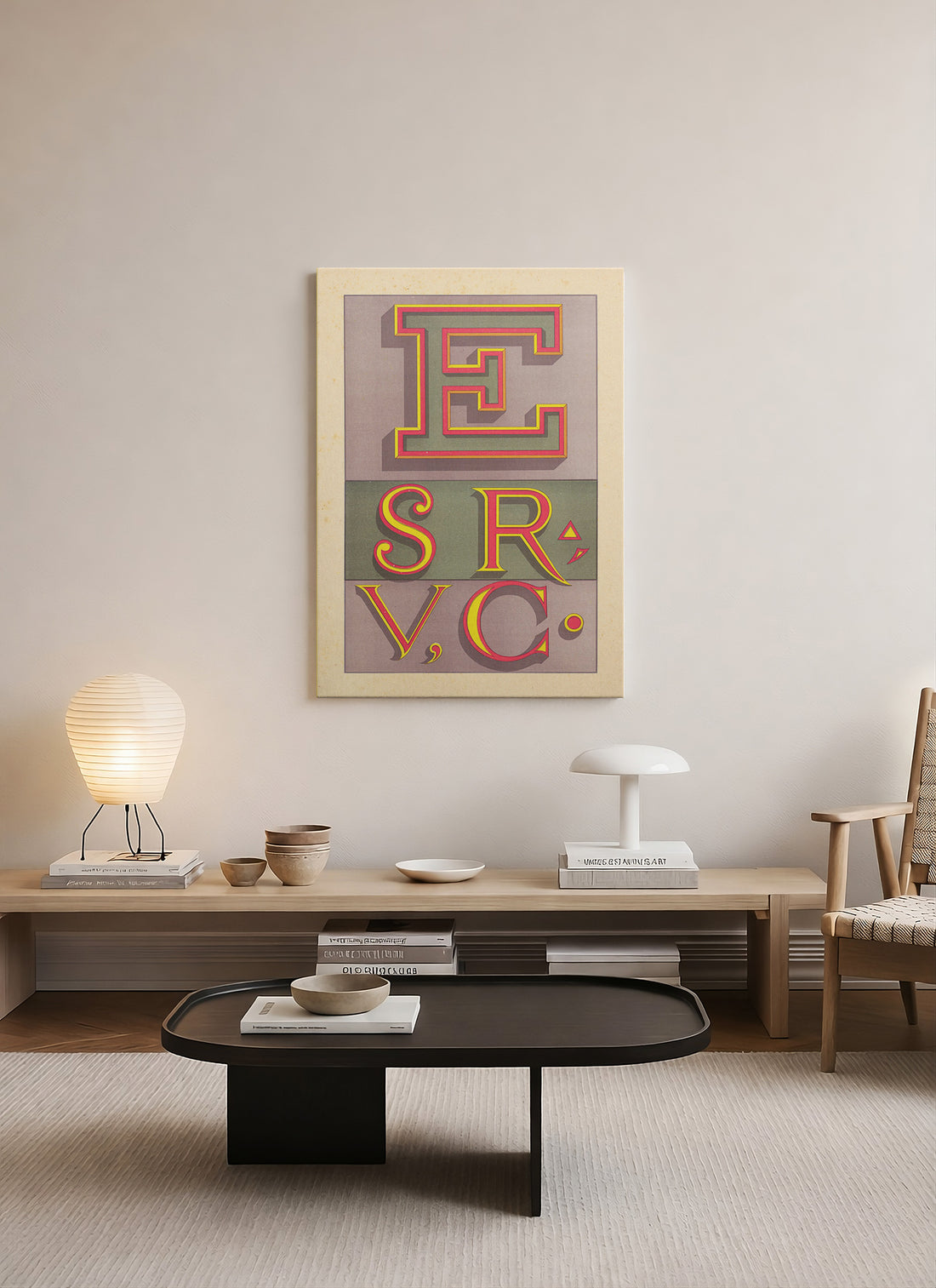 ESRVC Retro Tipografi Kanvas Tablo | Geometrik Harf Sanatı