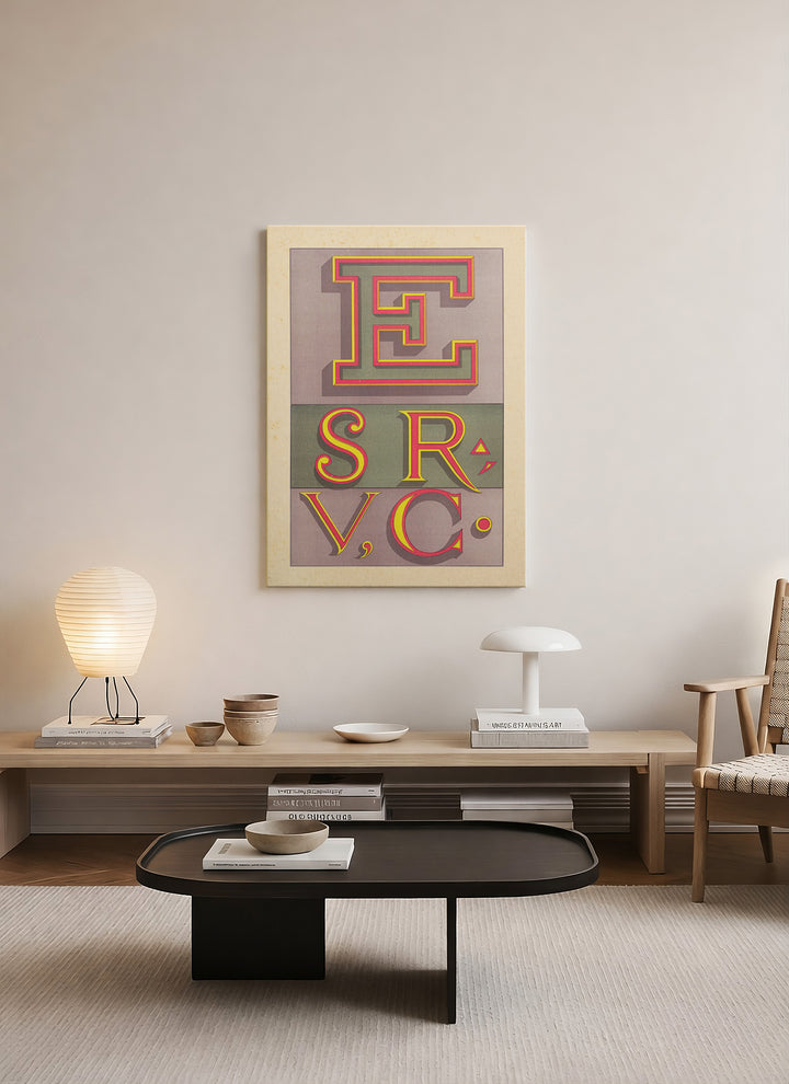 ESRVC Retro Tipografi Kanvas Tablo | Geometrik Harf Sanatı