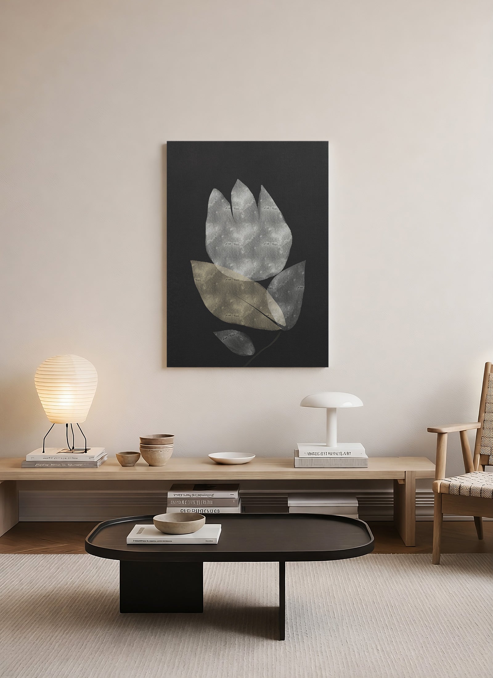 Gece Çiçeği – Minimalist Botanik Soyut Kanvas Tablo