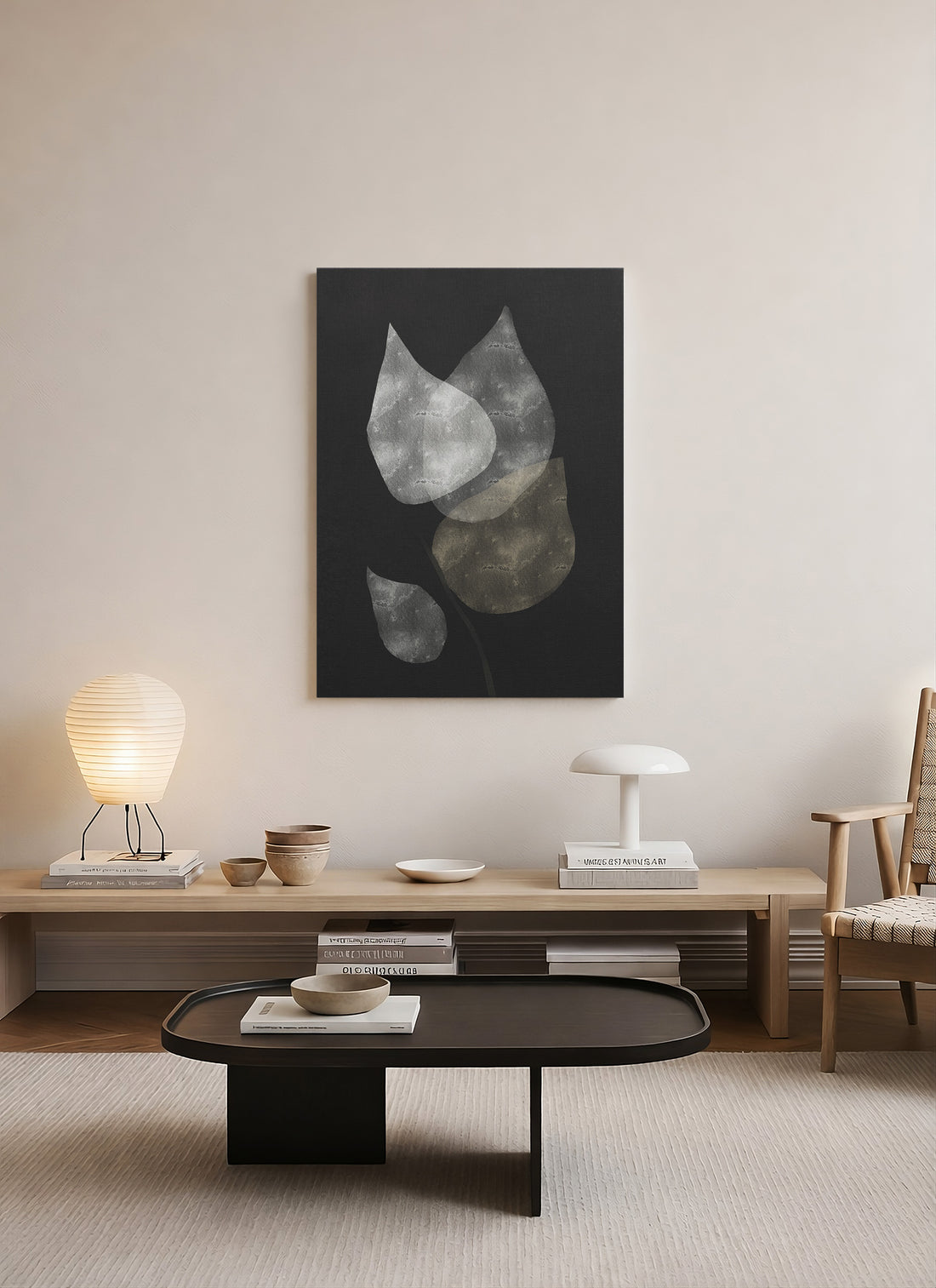 Gece Fısıltısı – Minimalist Botanik Kanvas Tablo