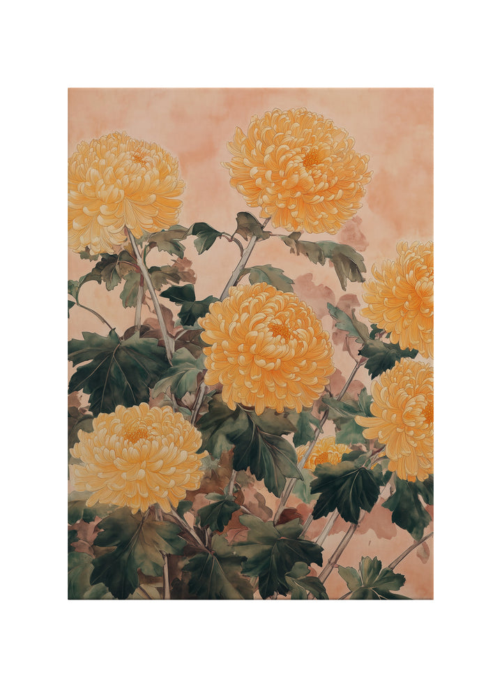 Hardal Krizantem Çiçekleri Kanvas Tablo