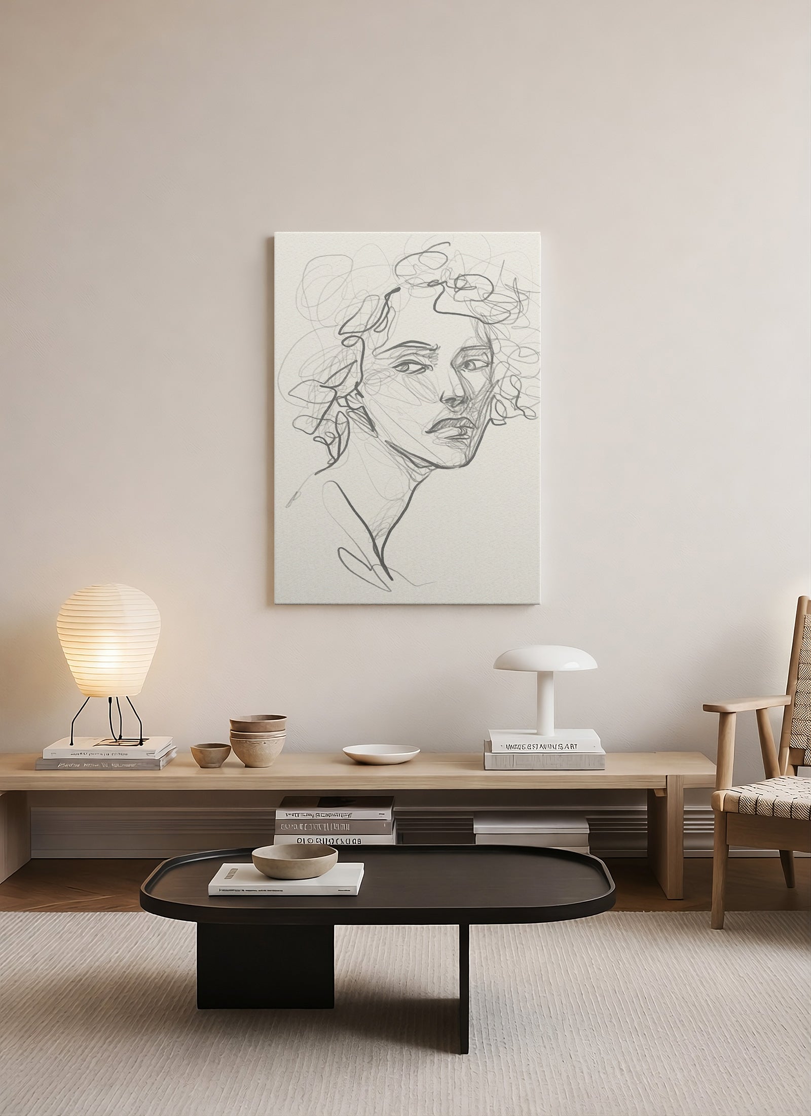 İçsel Bakış – Minimalist Soyut Çizgi Portre Kanvas Tablo
