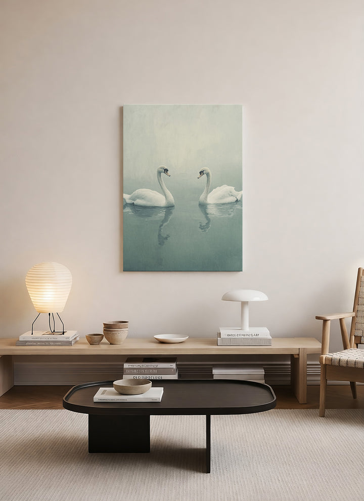 İki Kuğu Minimalist Doğa Temalı Kanvas Tablo