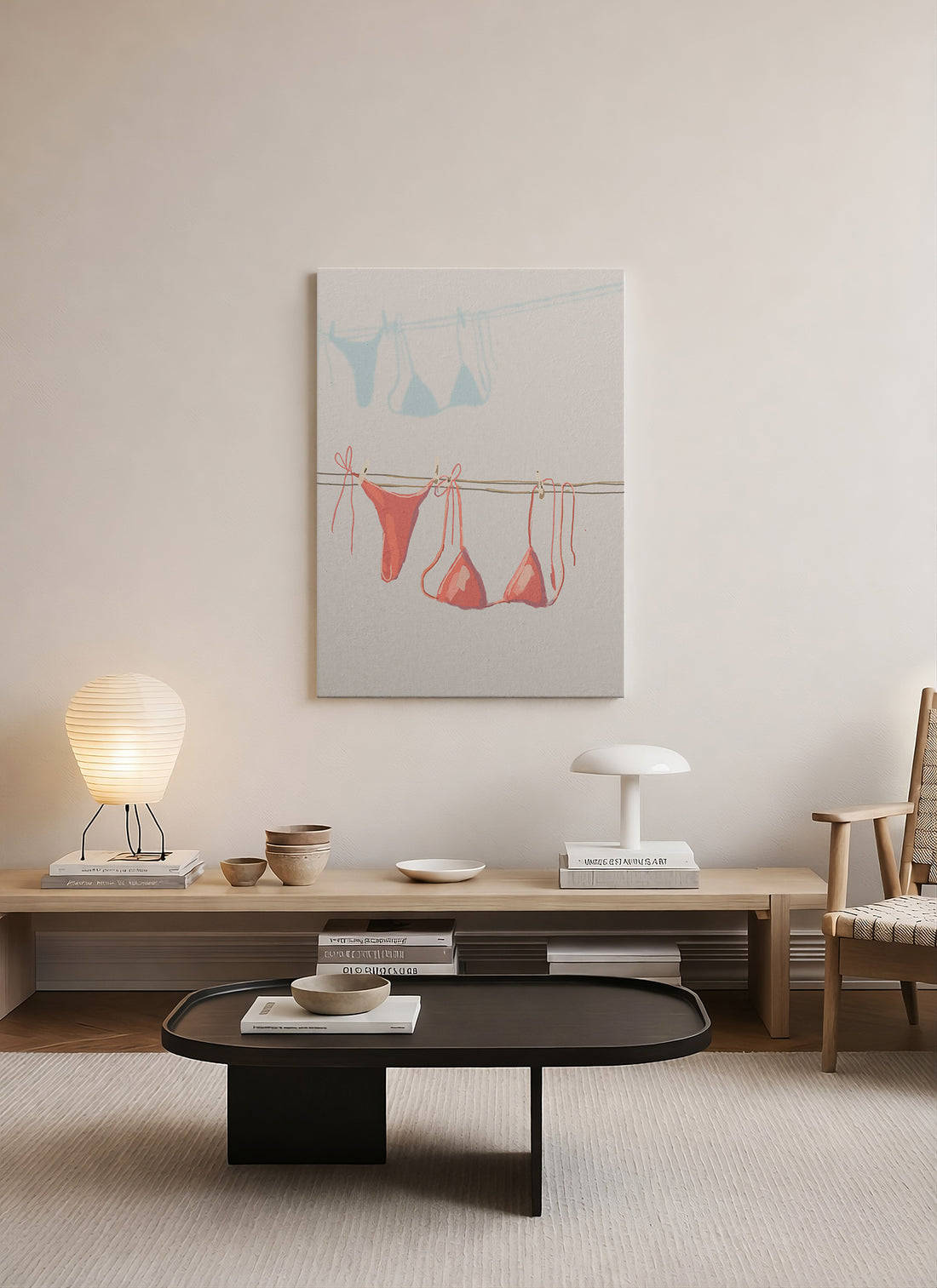 İpte Asılı Bikini Yaz Temalı Minimalist Kanvas Tablo