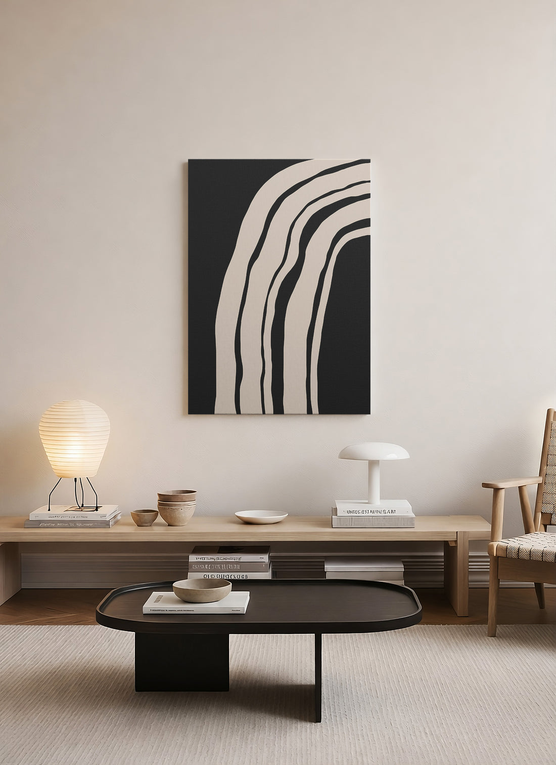 Kavisli Akış – Minimalist Çizgi Sanatı Kanvas Tablo