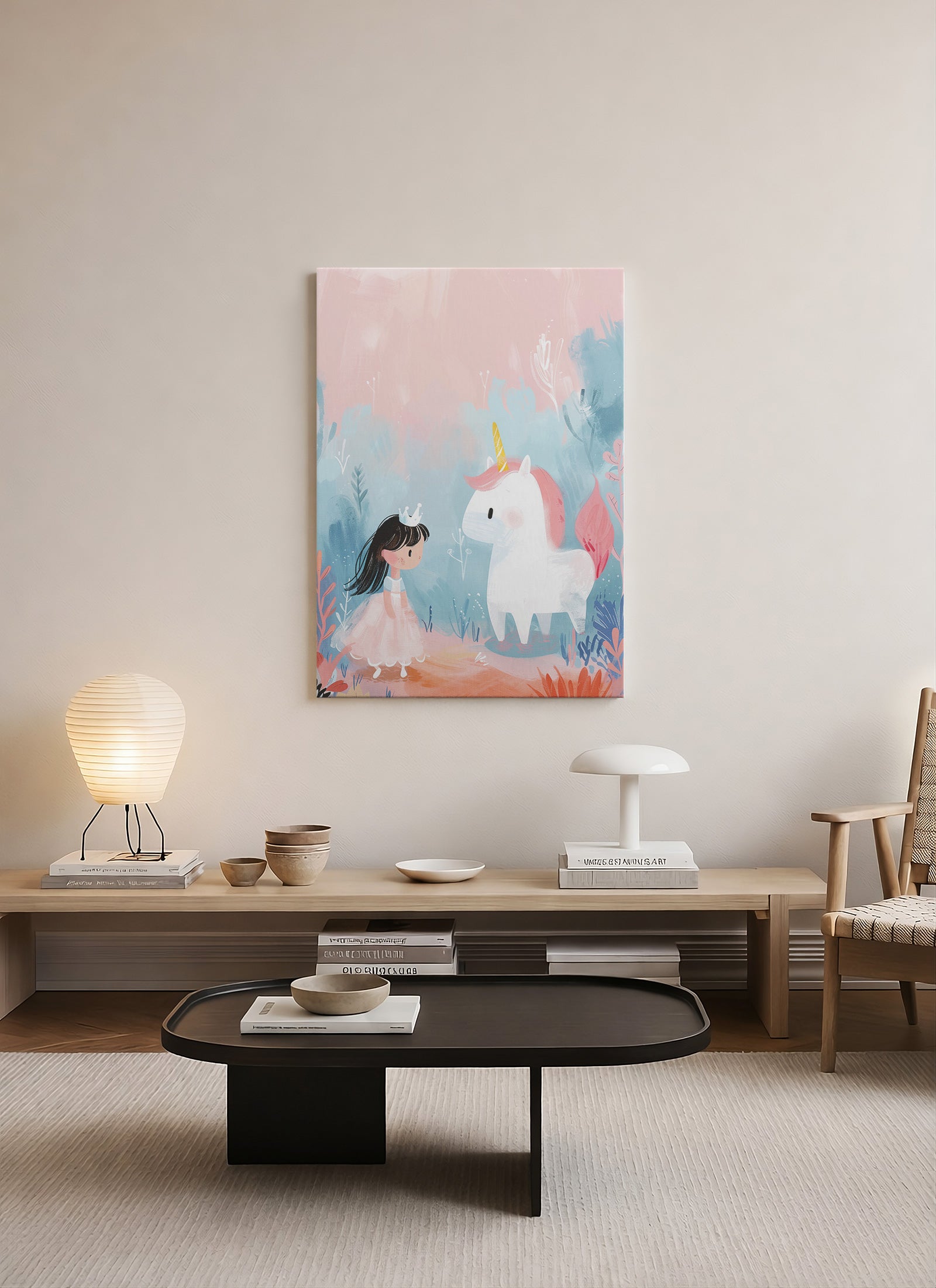 Masal Prensesi ve Unicorn Çocuk Odası Kanvas Tablo