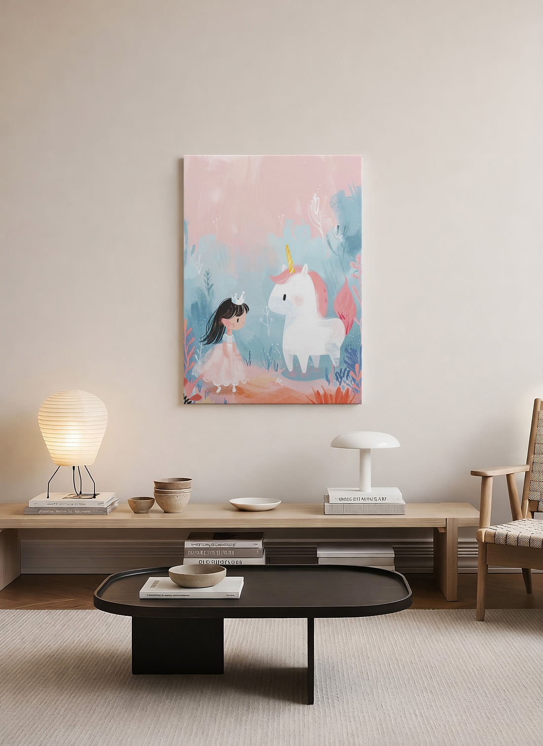 Masal Prensesi ve Unicorn Çocuk Odası Kanvas Tablo