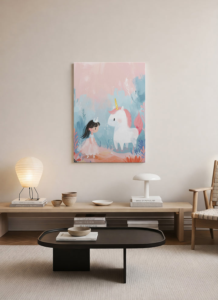 Masal Prensesi ve Unicorn Çocuk Odası Kanvas Tablo
