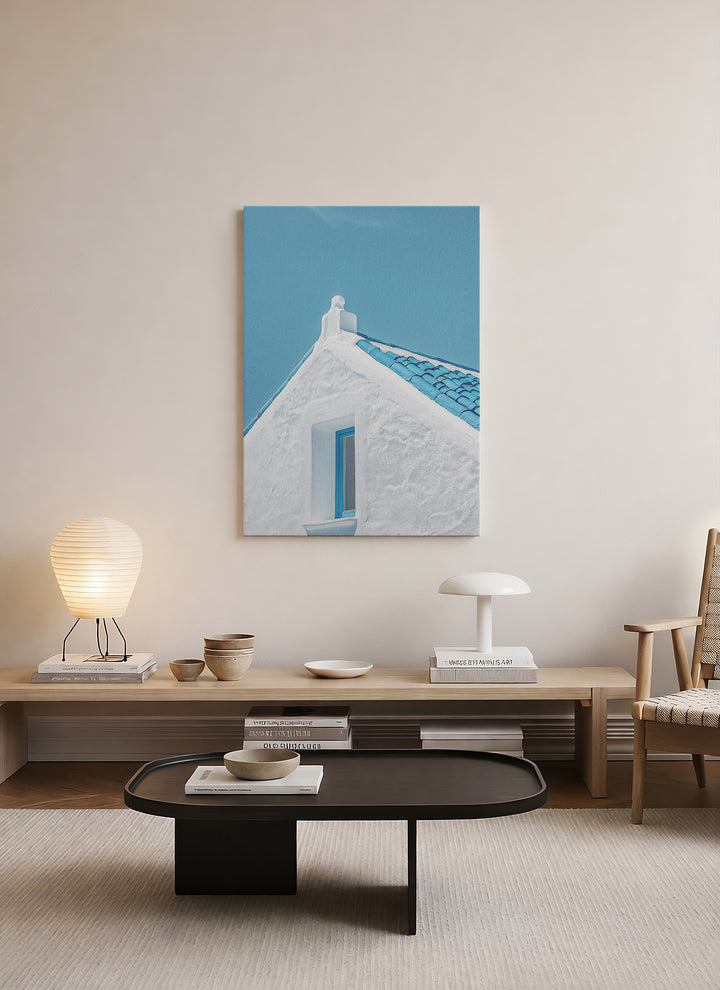 Mavi Çatı – Akdeniz Minimalist Mimari Kanvas Tablo