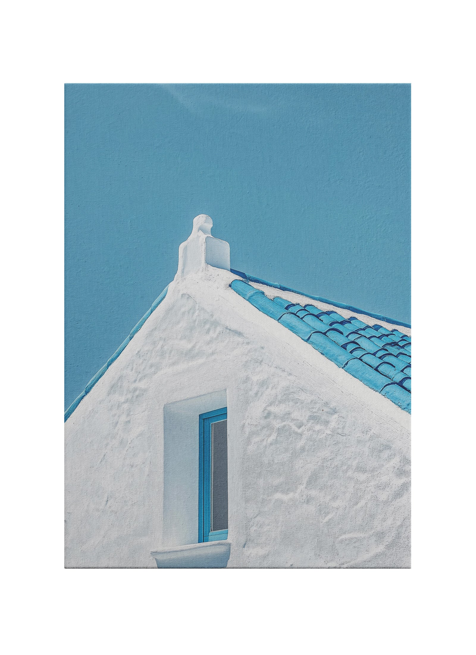 Mavi Çatı – Akdeniz Minimalist Mimari Kanvas Tablo
