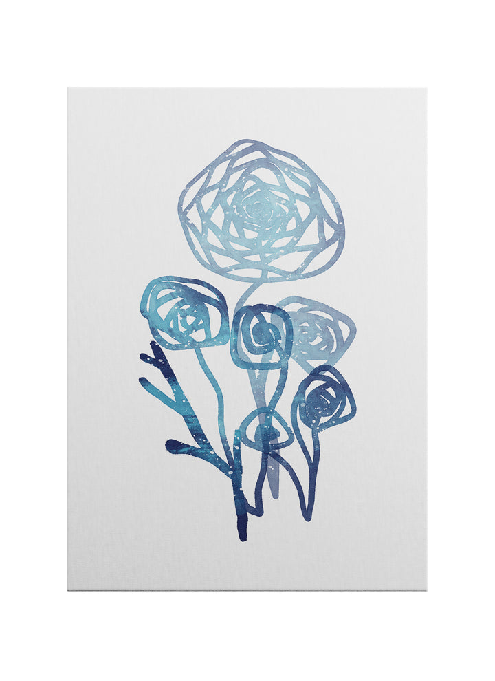 Mavi Çiçekler – Minimal Botanik Kanvas Tablo