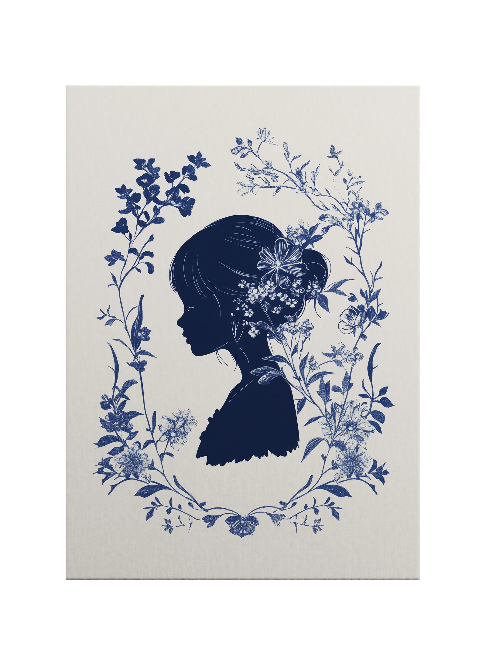 Mavi Siluetli Kadın Figürlü Botanik Line Art Kanvas Tablo
