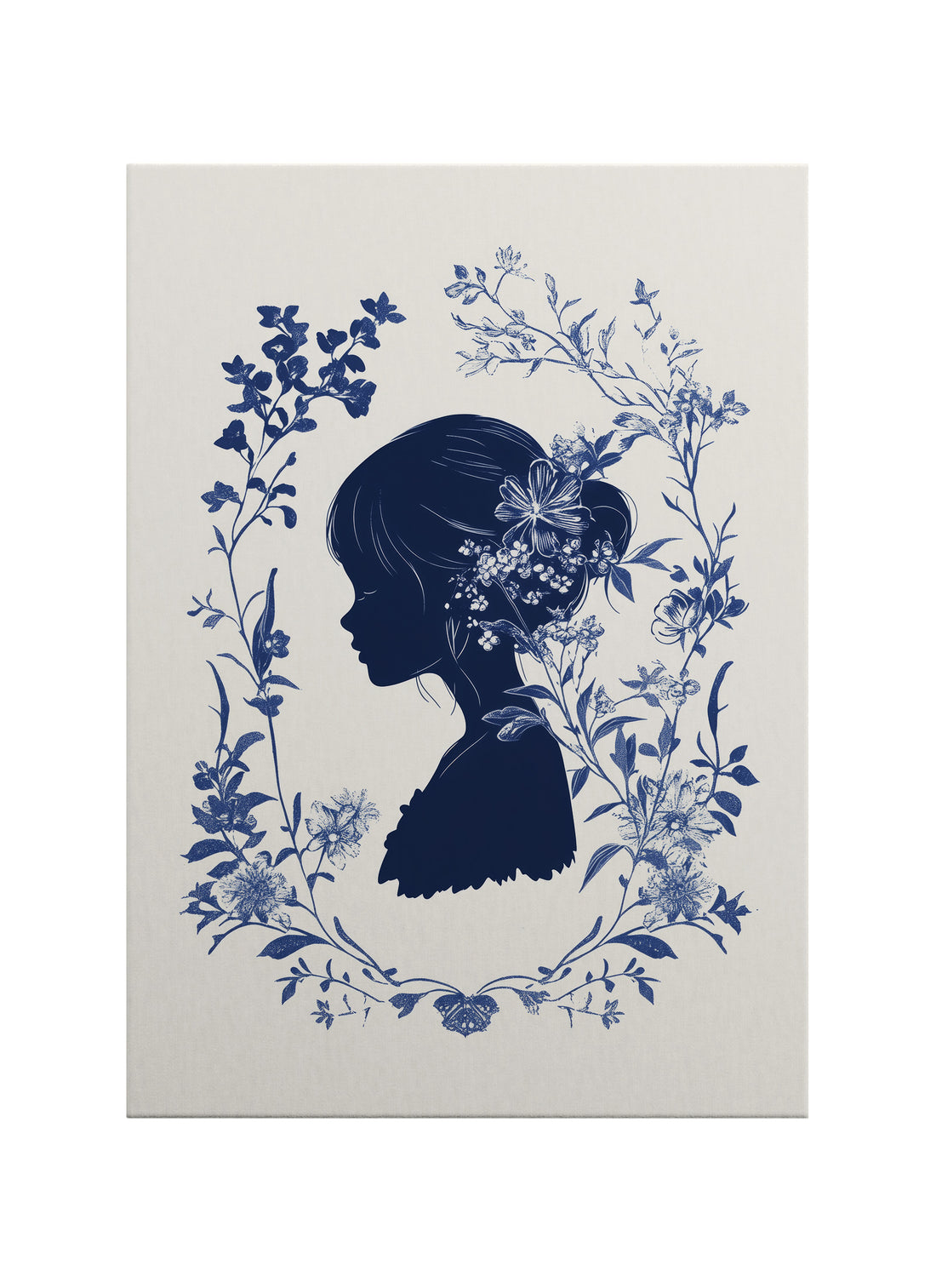 Mavi Siluetli Kadın Figürlü Botanik Line Art Kanvas Tablo