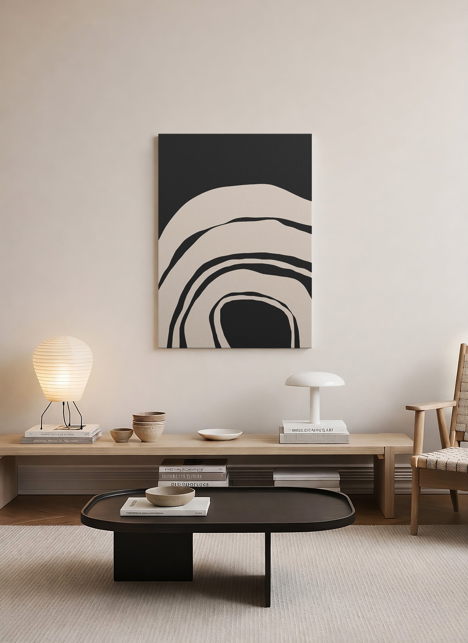 Merkez Akış – Minimalist Soyut Çizgi Kanvas Tablo