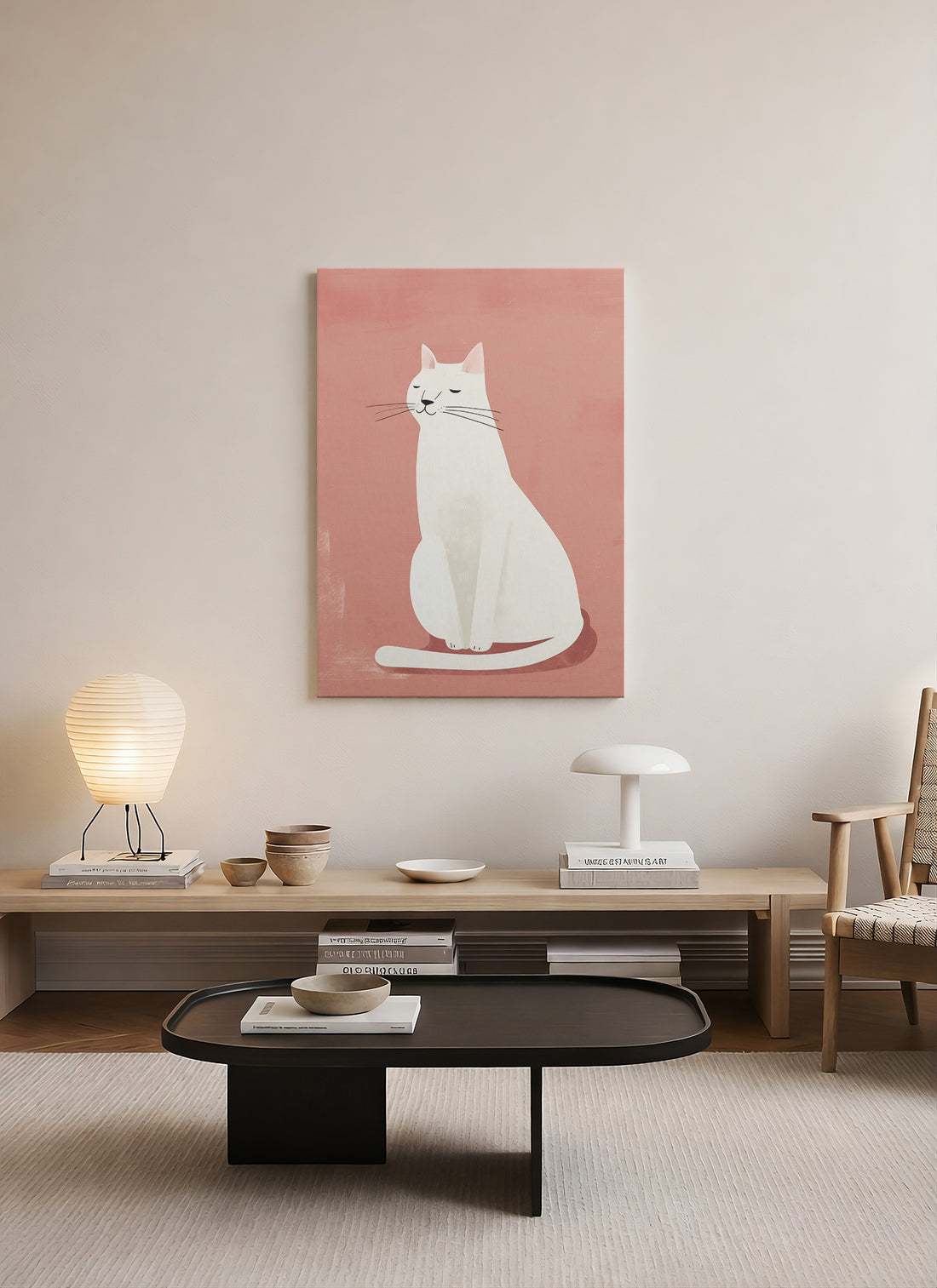 Minimal Beyaz Kedi Kanvas Tablo