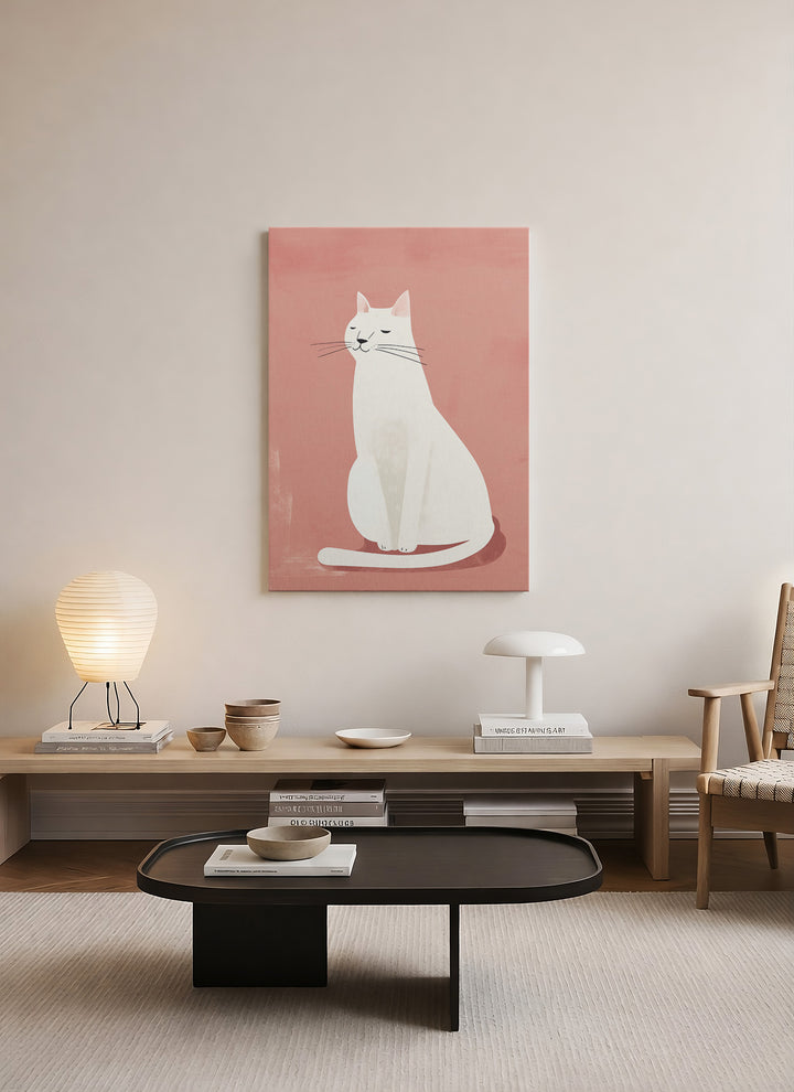 Minimal Beyaz Kedi Kanvas Tablo