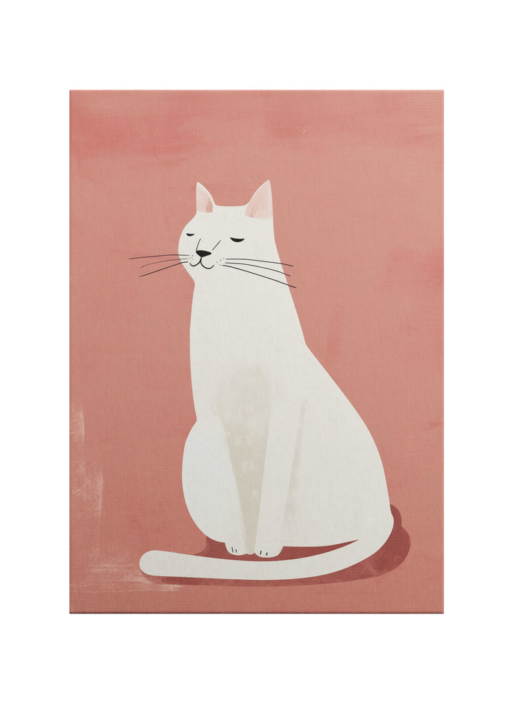 Minimal Beyaz Kedi Kanvas Tablo