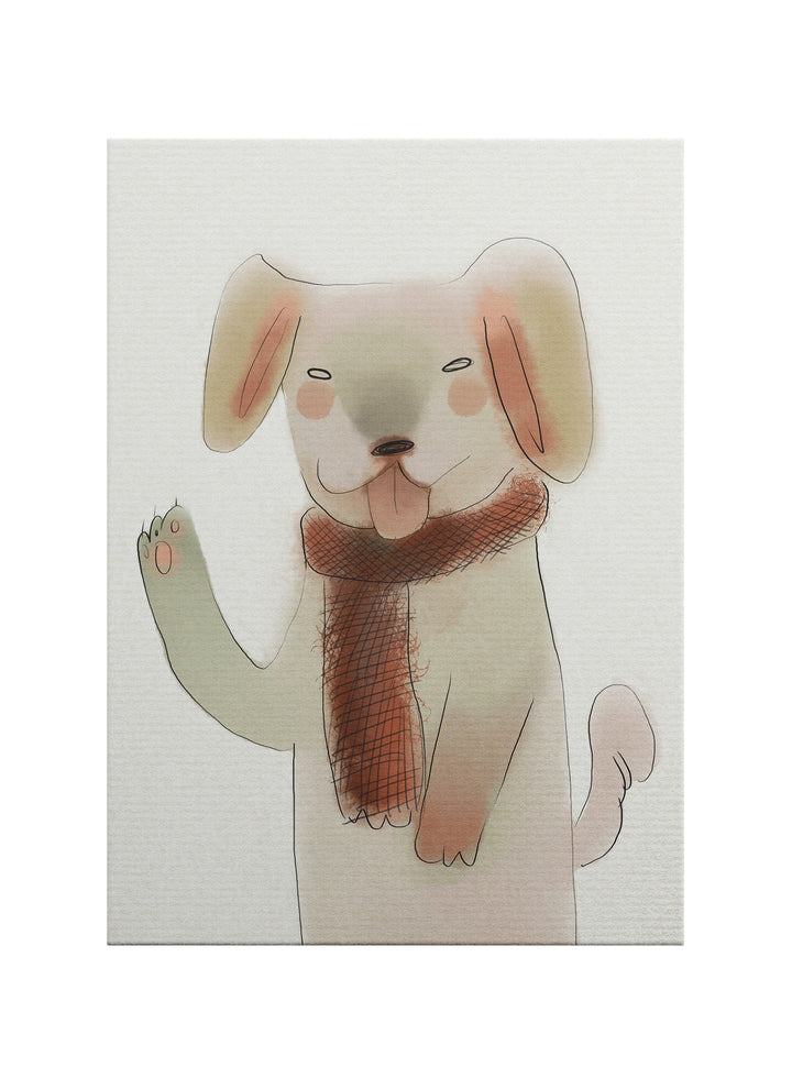 Minimal Çizgi Stil Sevimli Köpek İllüstrasyonu Kanvas Tablo