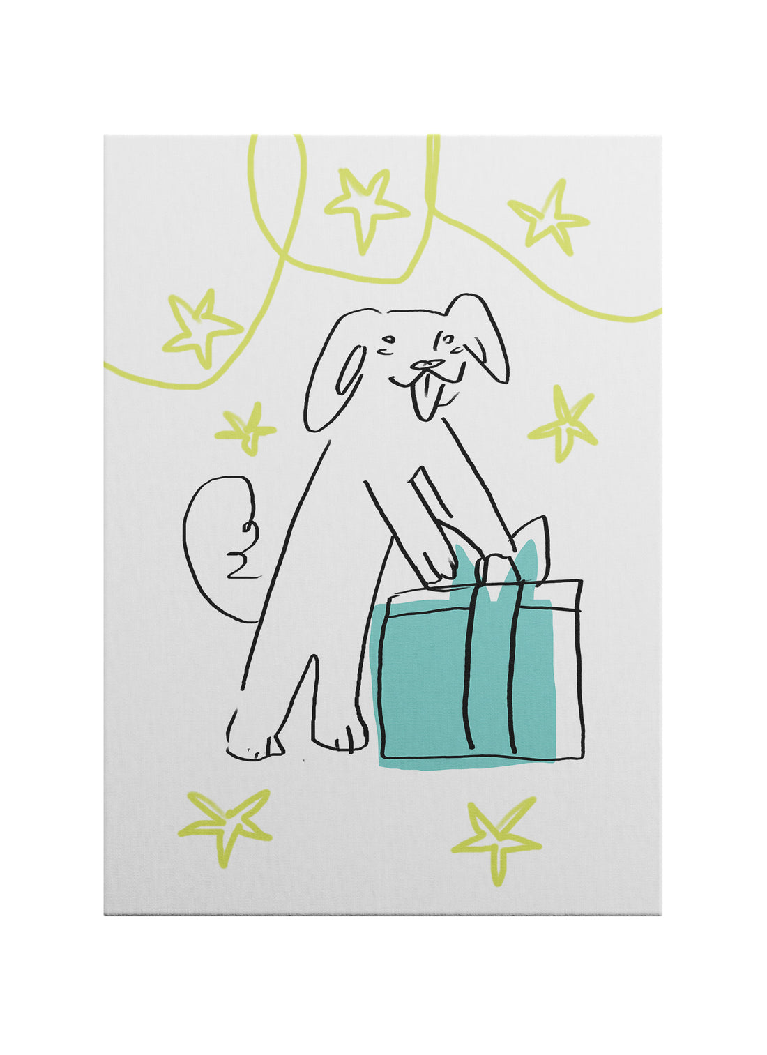 Minimalist Hediye Taşıyan Köpek Çizimi Kanvas Tablo