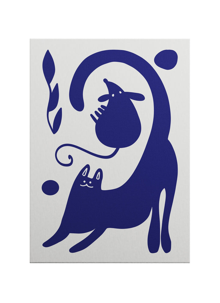 Minimalist Kedi ve Fare Silüeti Kanvas Tablo
