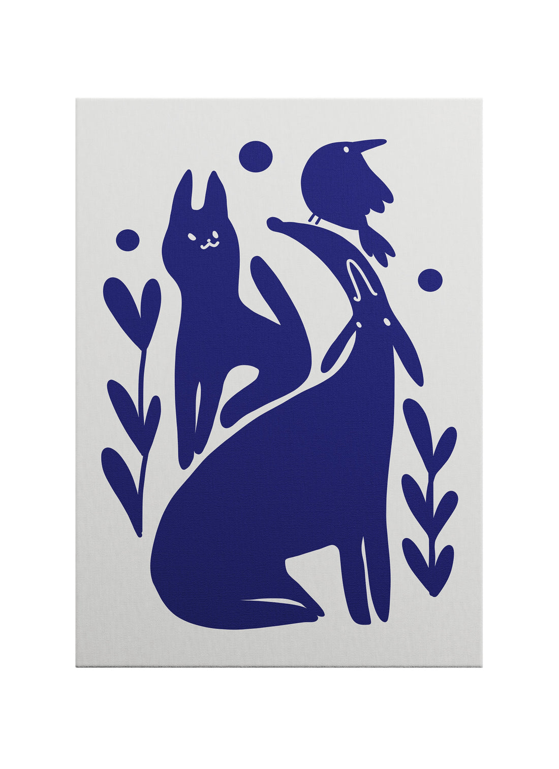 Minimalist Kedi ve Kuş Silüeti Kanvas Tablo