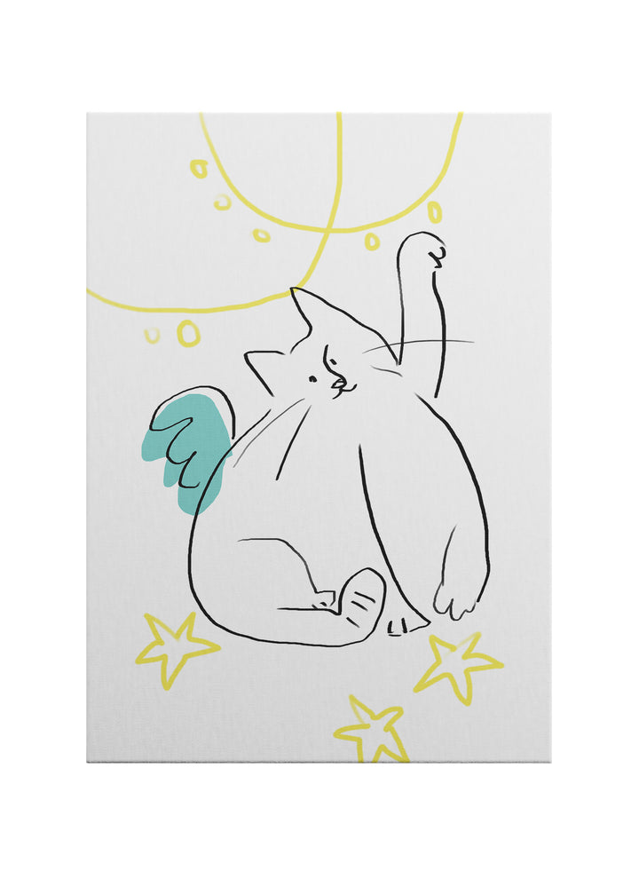 Minimalist Melek Kanatlı Kedi Çizimi Kanvas Tablo