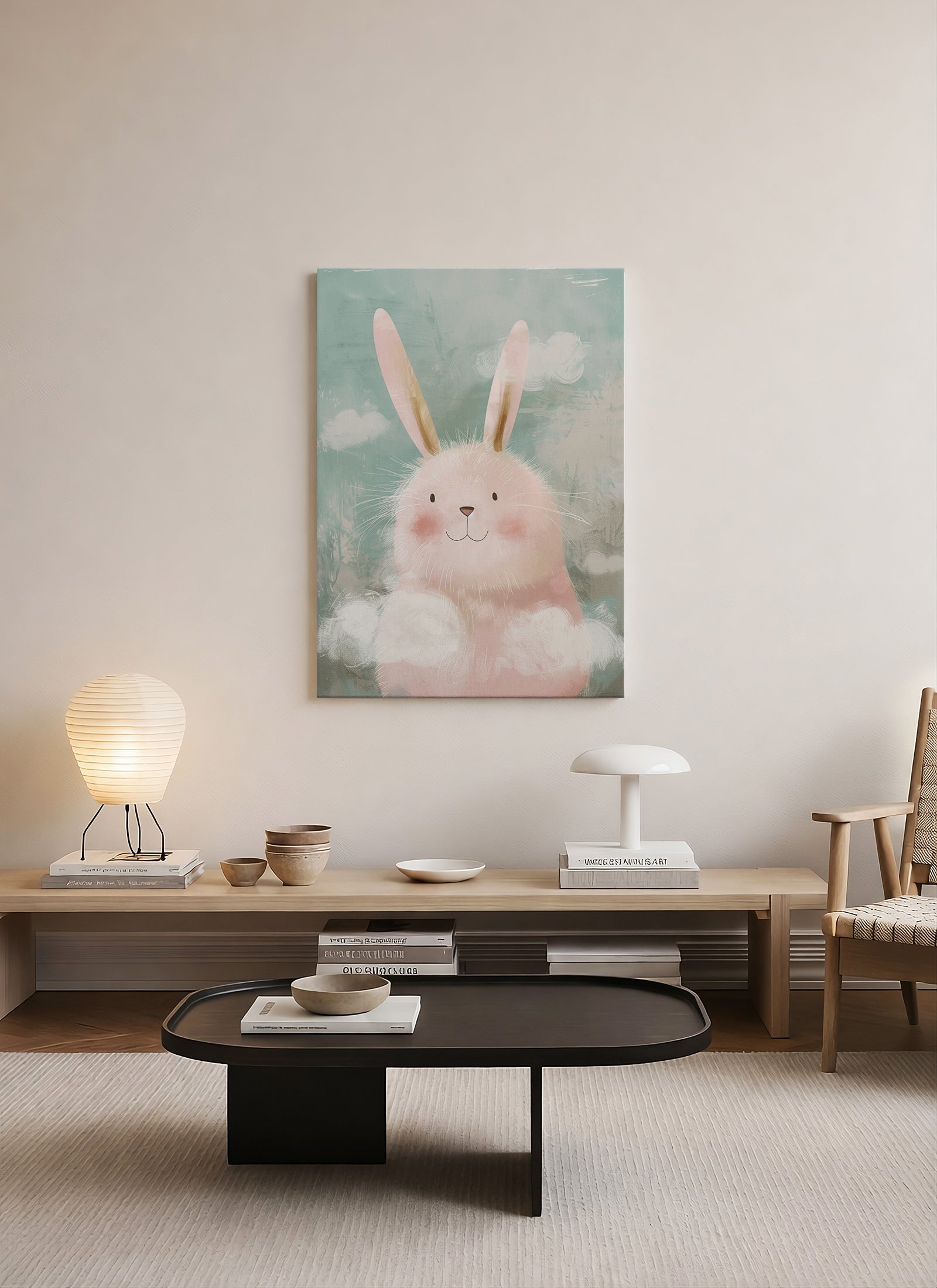 Mint Yeşili Tavşan Bebek Odası Kanvas Tablo