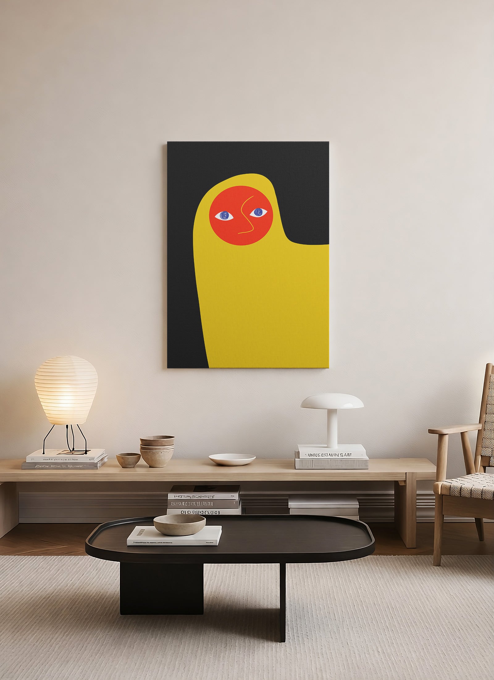 Modern Bauhaus Figür Kanvas Tablo – Sarı Siyah Soyut Yüz Poster