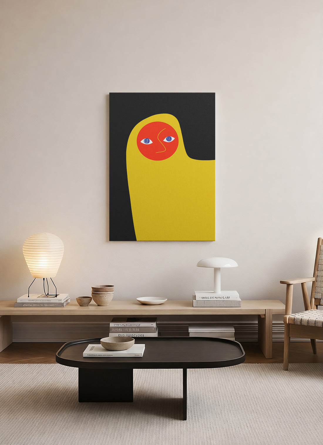 Modern Bauhaus Figür Kanvas Tablo – Sarı Siyah Soyut Yüz Poster
