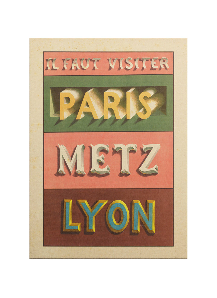 Paris Metz Lyon Tipografi Kanvas Tablo | Vintage Fransız Seyahat Afişi