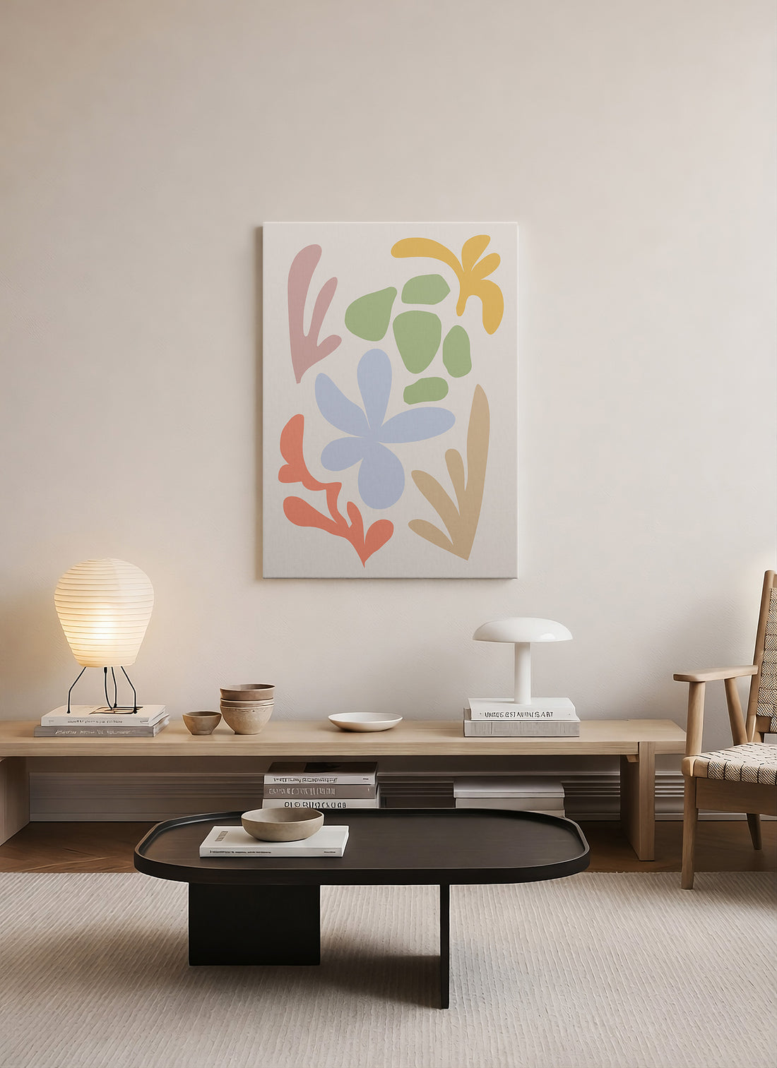 Pastel Bahçe – Modern Organik Form Kanvas Tablo