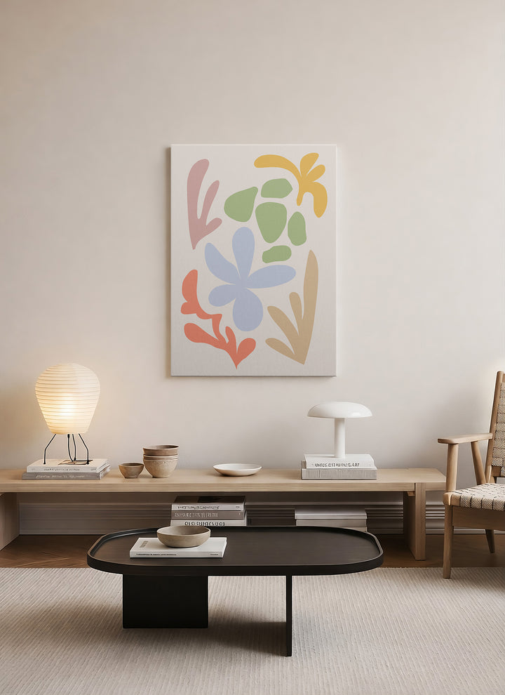 Pastel Bahçe – Modern Organik Form Kanvas Tablo